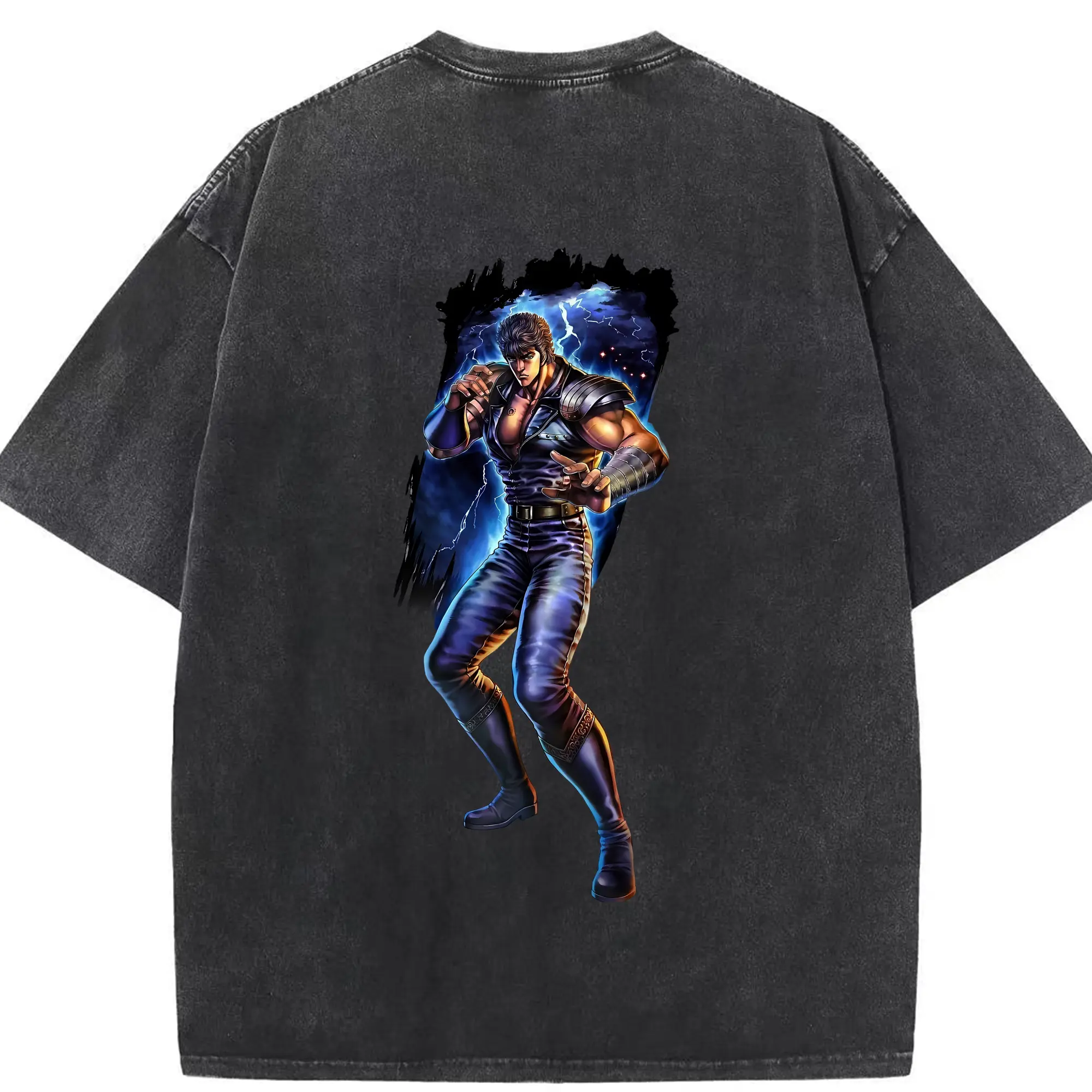 北斗の拳 グッズ,ケンシロウ - 綿100％ ヴィンテージ風 半袖Tシャツ ・ 背面プリント ・ 柔らか肌触り ・ 通気性 快適 ・ スポーツ カジュアル 外出用