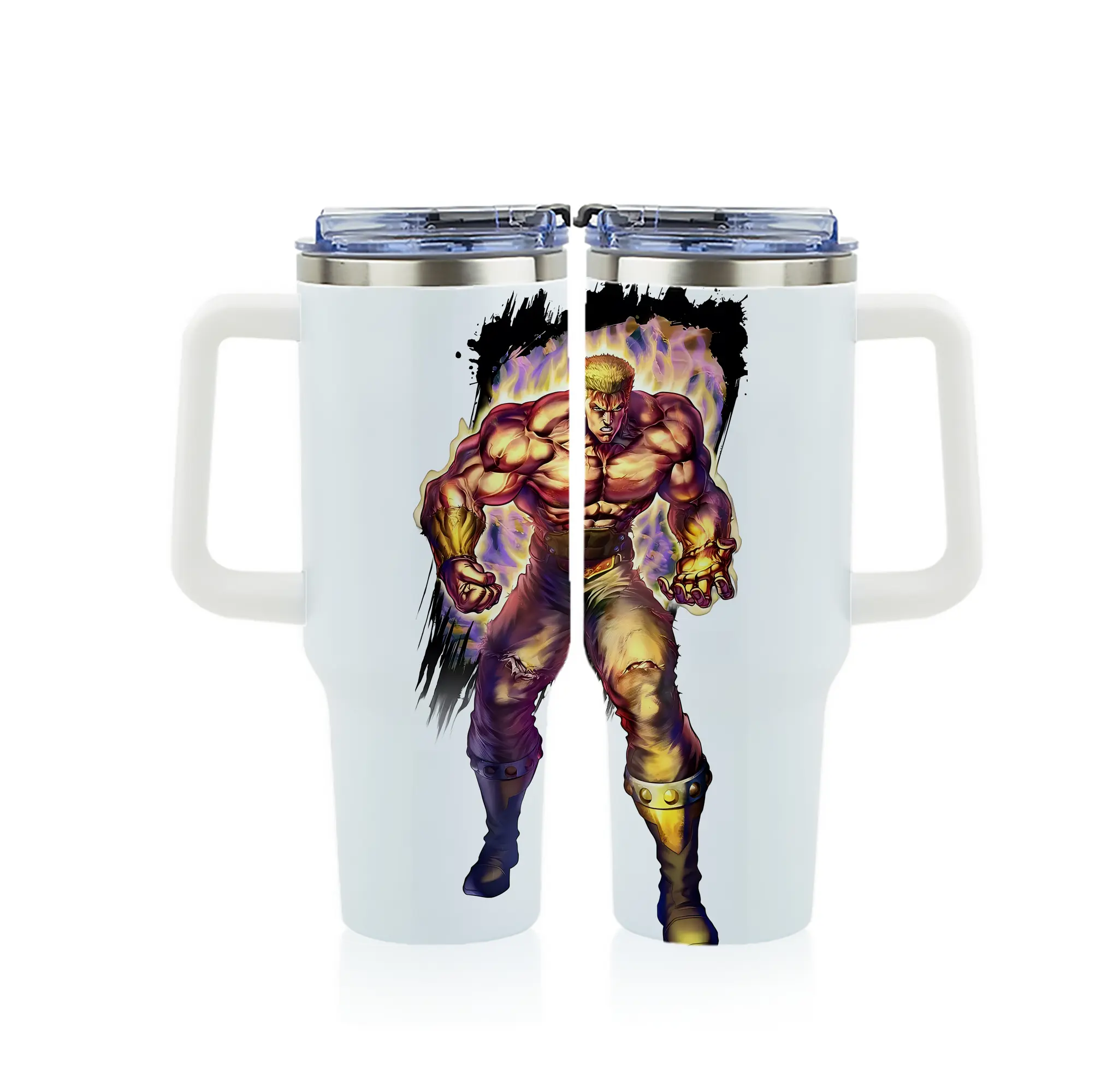 北斗の拳 グッズ,ラオウ - 1200mL フルプリント車用タンブラー ・ 304ステンレス 内側 ・ 201ステンレス 外側 ・ 保温 保冷 ・ 通勤 ドライブ アウトドア用