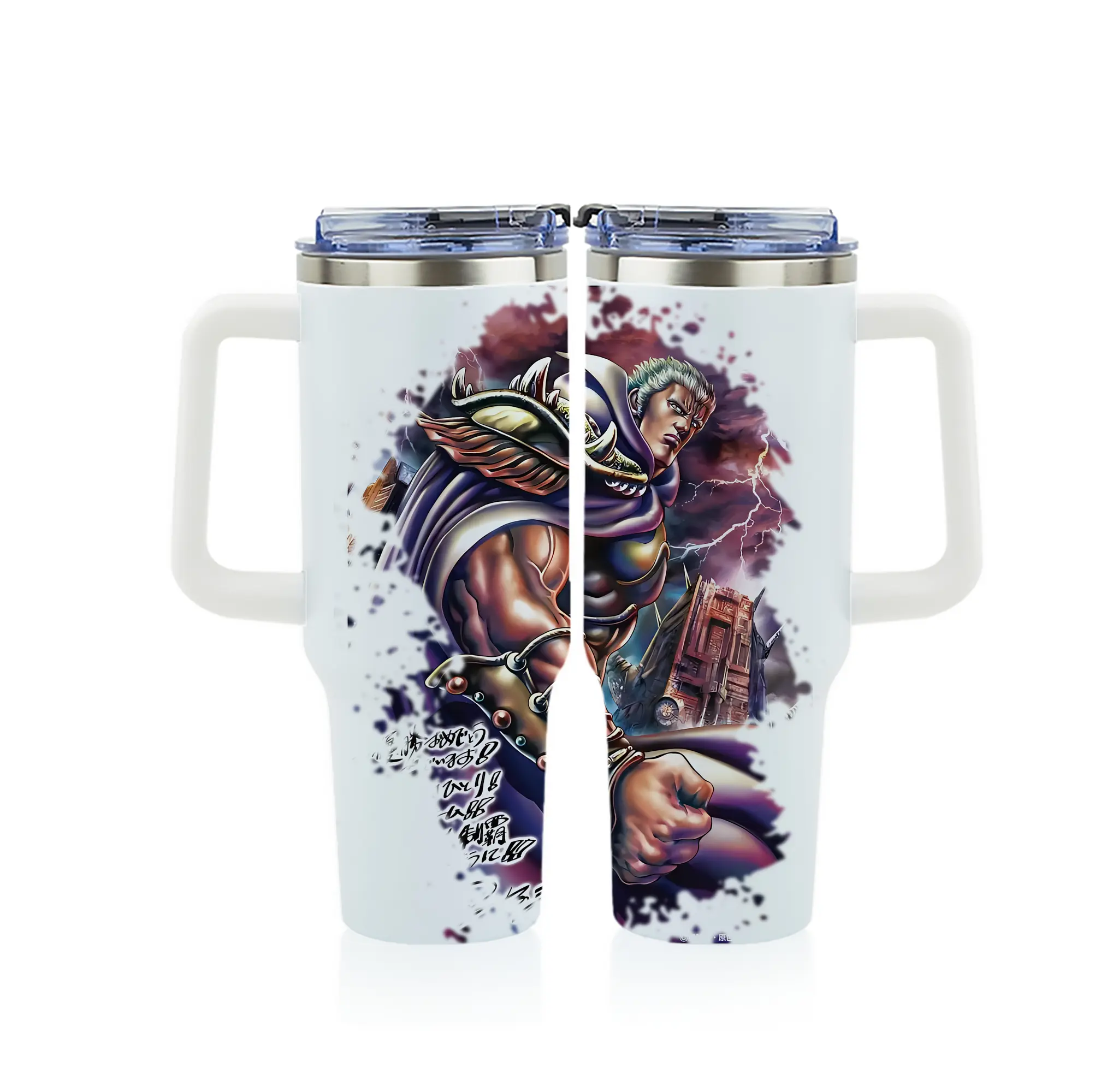 北斗の拳 グッズ,ラオウ - 1200mL フルプリント車用タンブラー ・ 304ステンレス 内側 ・ 201ステンレス 外側 ・ 保温 保冷 ・ 通勤 ドライブ アウトドア用