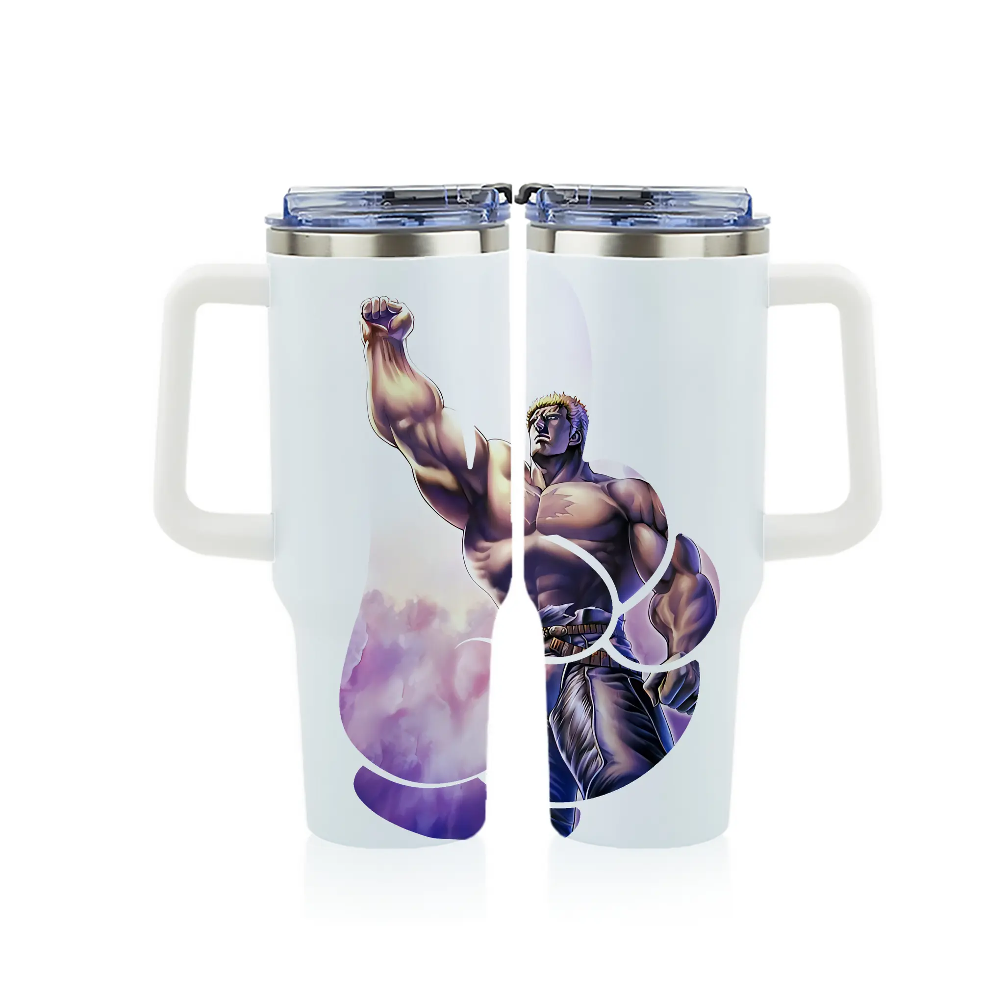 北斗の拳 グッズ,ラオウ - 1200mL フルプリント車用タンブラー ・ 304ステンレス 内側 ・ 201ステンレス 外側 ・ 保温 保冷 ・ 通勤 ドライブ アウトドア用