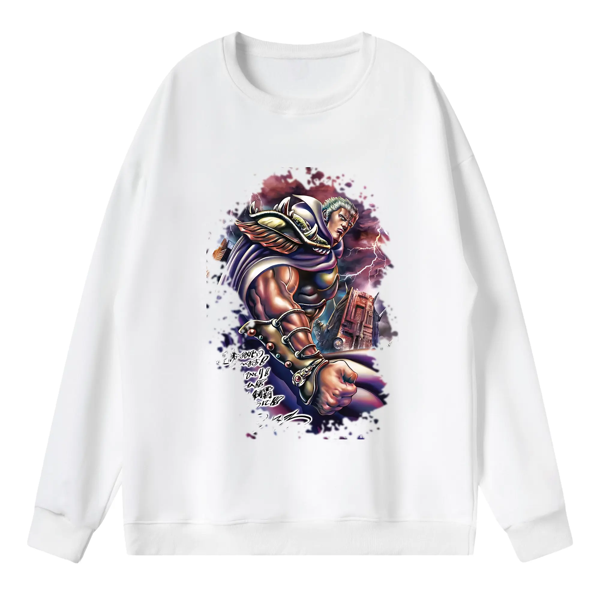 北斗の拳 グッズ,ラオウ - 薄手 クルーネック スウェット 裏毛260g · ポリエステル 春秋向け カジュアル 男女兼用 · トレーナー デイリー スポーツ 散歩に最適