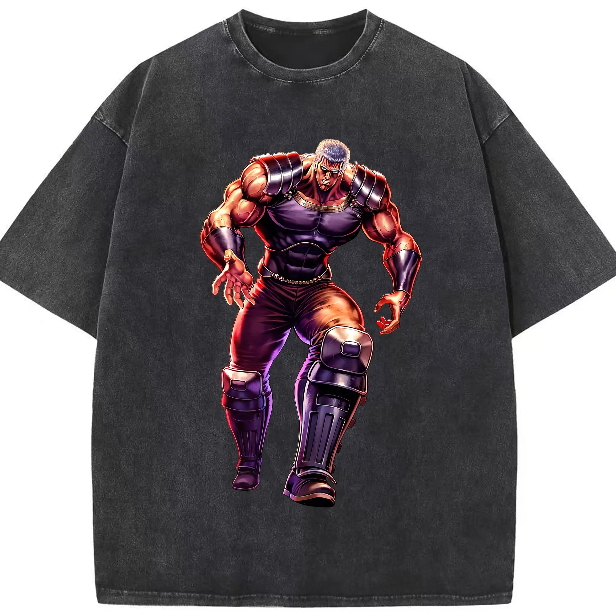 北斗の拳 グッズ,ラオウ - 綿100％ ヴィンテージ風 半袖Tシャツ ・ フロントプリント ・ 柔らか肌触り ・ 通気性 快適 ・ スポーツ カジュアル 外出用