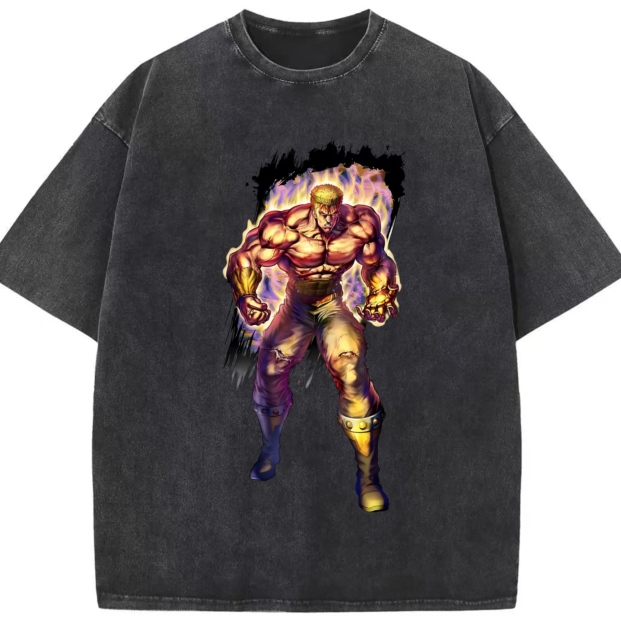 北斗の拳 グッズ,ラオウ - 綿100％ ヴィンテージ風 半袖Tシャツ ・ フロントプリント ・ 柔らか肌触り ・ 通気性 快適 ・ スポーツ カジュアル 外出用