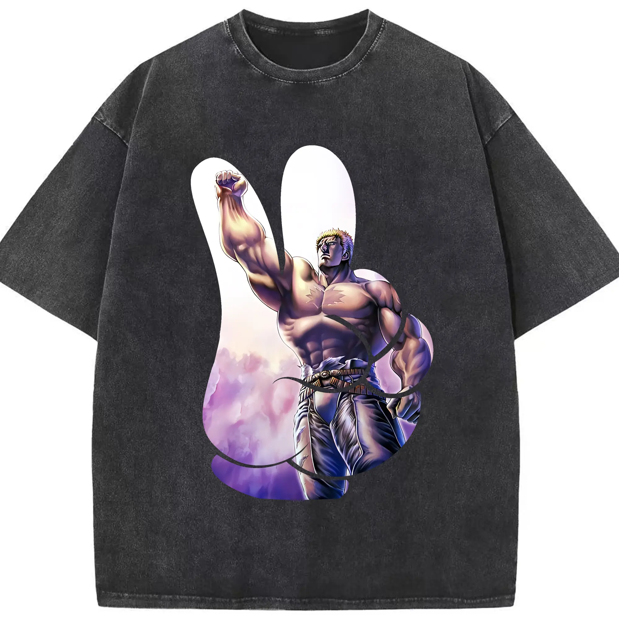 北斗の拳 グッズ,ラオウ - 綿100％ ヴィンテージ風 半袖Tシャツ ・ フロントプリント ・ 柔らか肌触り ・ 通気性 快適 ・ スポーツ カジュアル 外出用