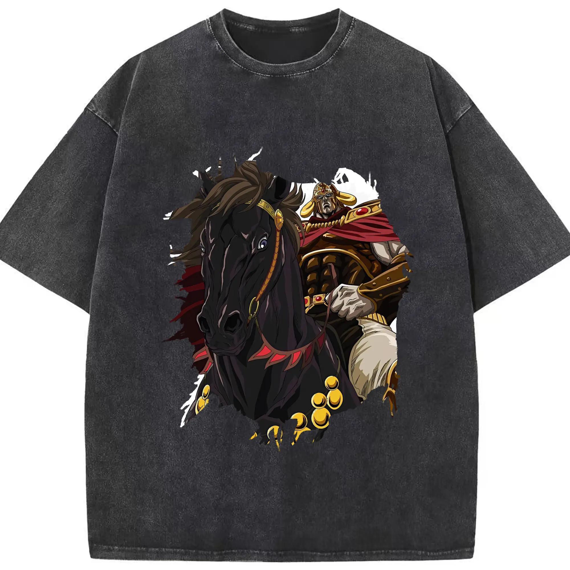 北斗の拳 グッズ,ラオウ - 綿100％ ヴィンテージ風 半袖Tシャツ ・ フロントプリント ・ 柔らか肌触り ・ 通気性 快適 ・ スポーツ カジュアル 外出用
