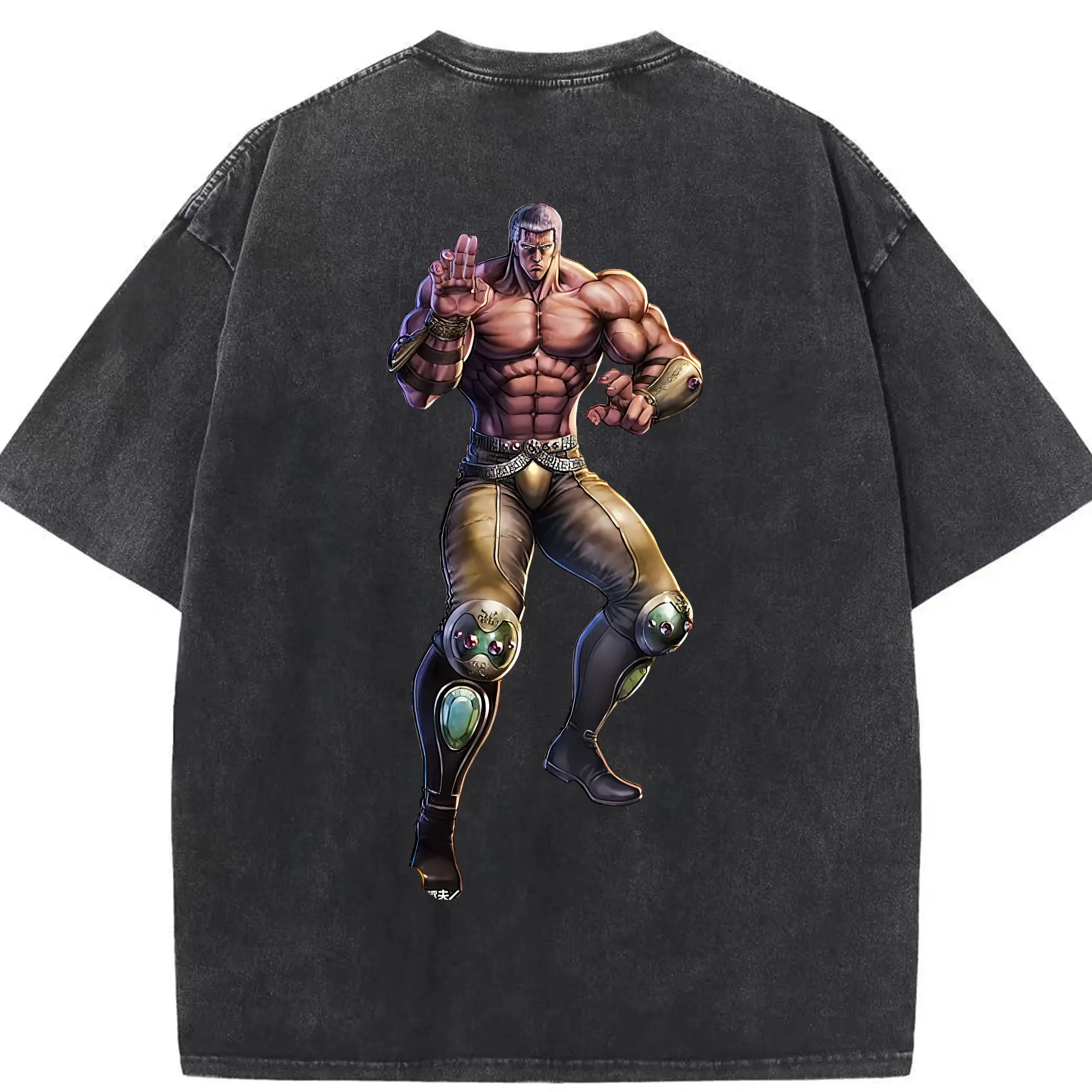 北斗の拳 グッズ,ラオウ - 綿100％ ヴィンテージ風 半袖Tシャツ ・ 背面プリント ・ 柔らか肌触り ・ 通気性 快適 ・ スポーツ カジュアル 外出用