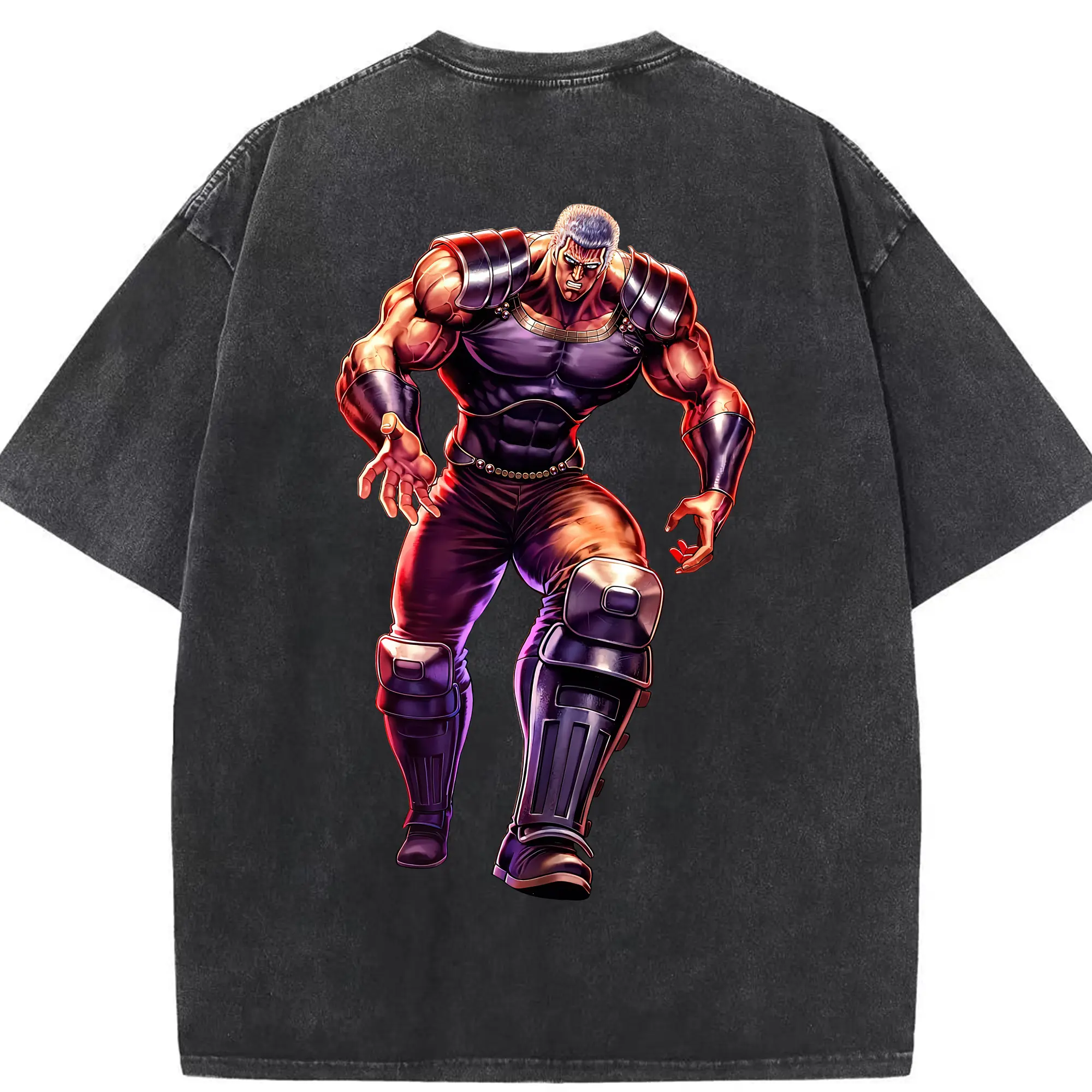 北斗の拳 グッズ,ラオウ - 綿100％ ヴィンテージ風 半袖Tシャツ ・ 背面プリント ・ 柔らか肌触り ・ 通気性 快適 ・ スポーツ カジュアル 外出用