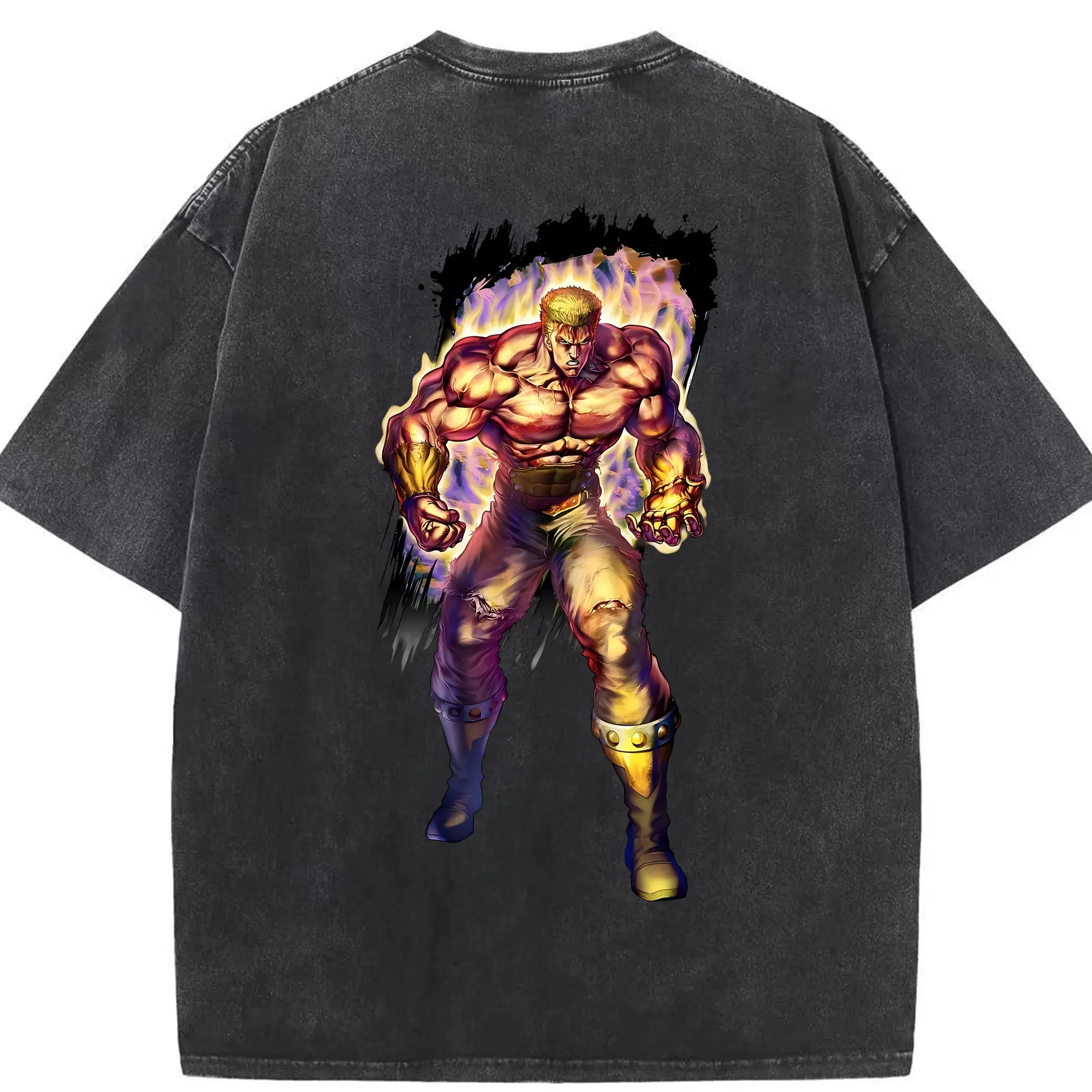 北斗の拳 グッズ,ラオウ - 綿100％ ヴィンテージ風 半袖Tシャツ ・ 背面プリント ・ 柔らか肌触り ・ 通気性 快適 ・ スポーツ カジュアル 外出用