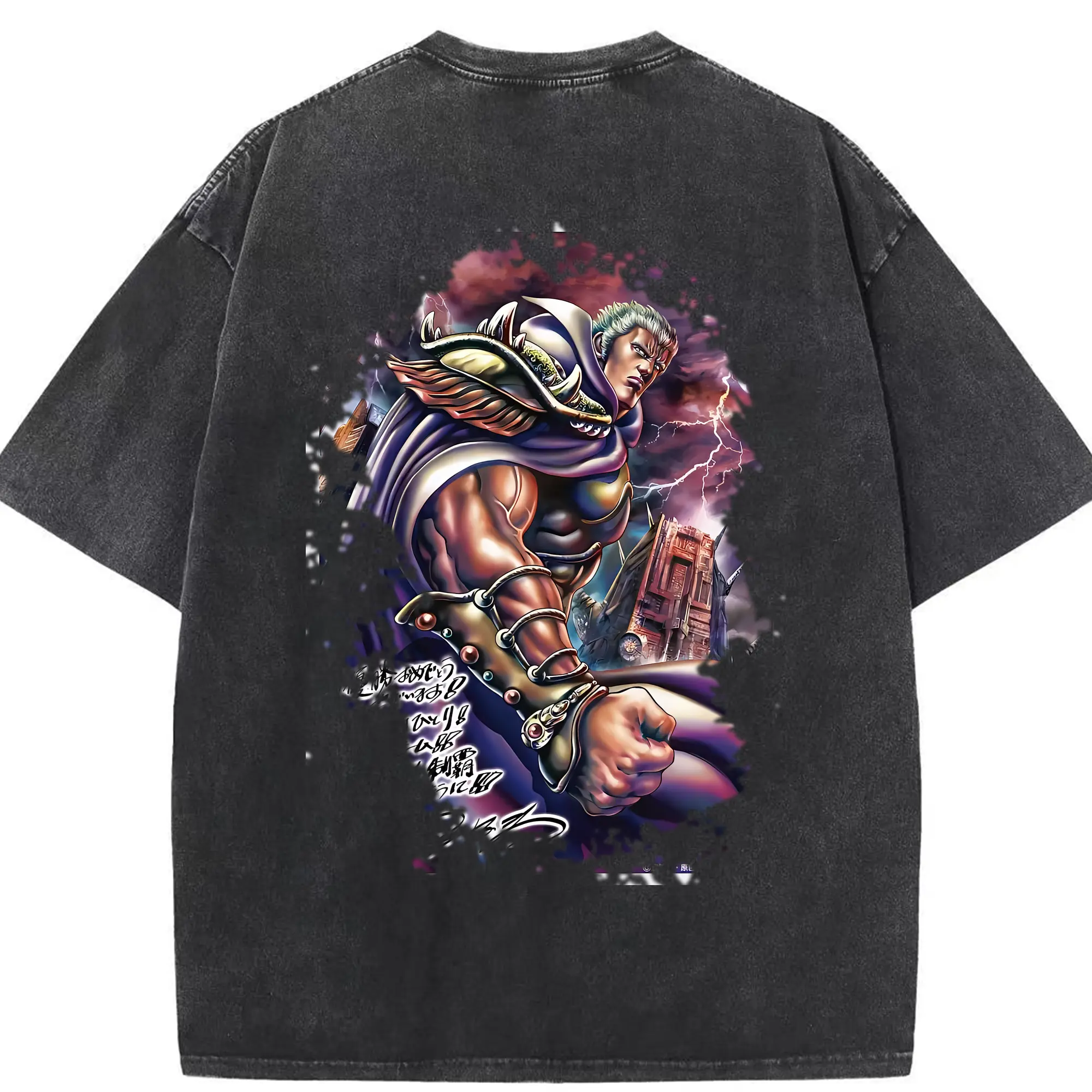 北斗の拳 グッズ,ラオウ - 綿100％ ヴィンテージ風 半袖Tシャツ ・ 背面プリント ・ 柔らか肌触り ・ 通気性 快適 ・ スポーツ カジュアル 外出用