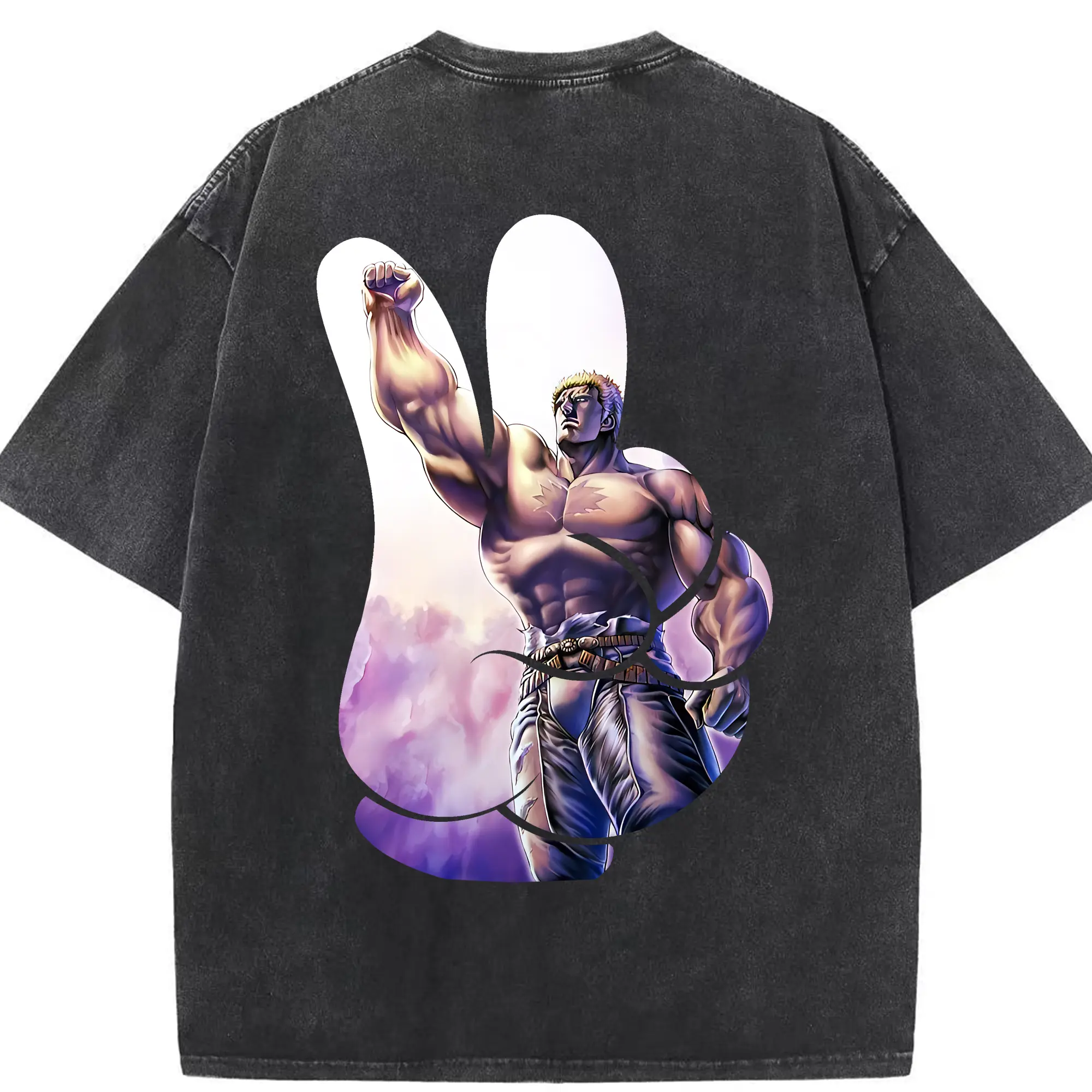 北斗の拳 グッズ,ラオウ - 綿100％ ヴィンテージ風 半袖Tシャツ ・ 背面プリント ・ 柔らか肌触り ・ 通気性 快適 ・ スポーツ カジュアル 外出用