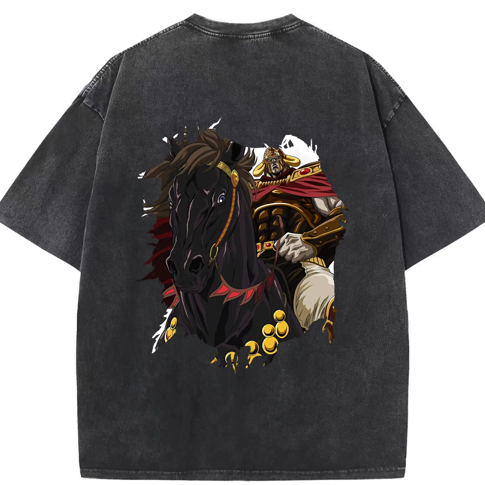 北斗の拳 グッズ,ラオウ - 綿100％ ヴィンテージ風 半袖Tシャツ ・ 背面プリント ・ 柔らか肌触り ・ 通気性 快適 ・ スポーツ カジュアル 外出用
