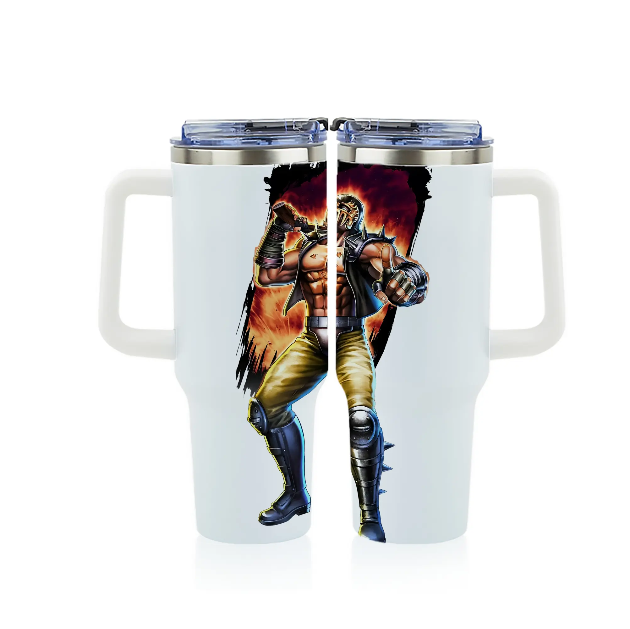 北斗の拳 グッズ,ジャギ - 1200mL フルプリント車用タンブラー ・ 304ステンレス 内側 ・ 201ステンレス 外側 ・ 保温 保冷 ・ 通勤 ドライブ アウトドア用