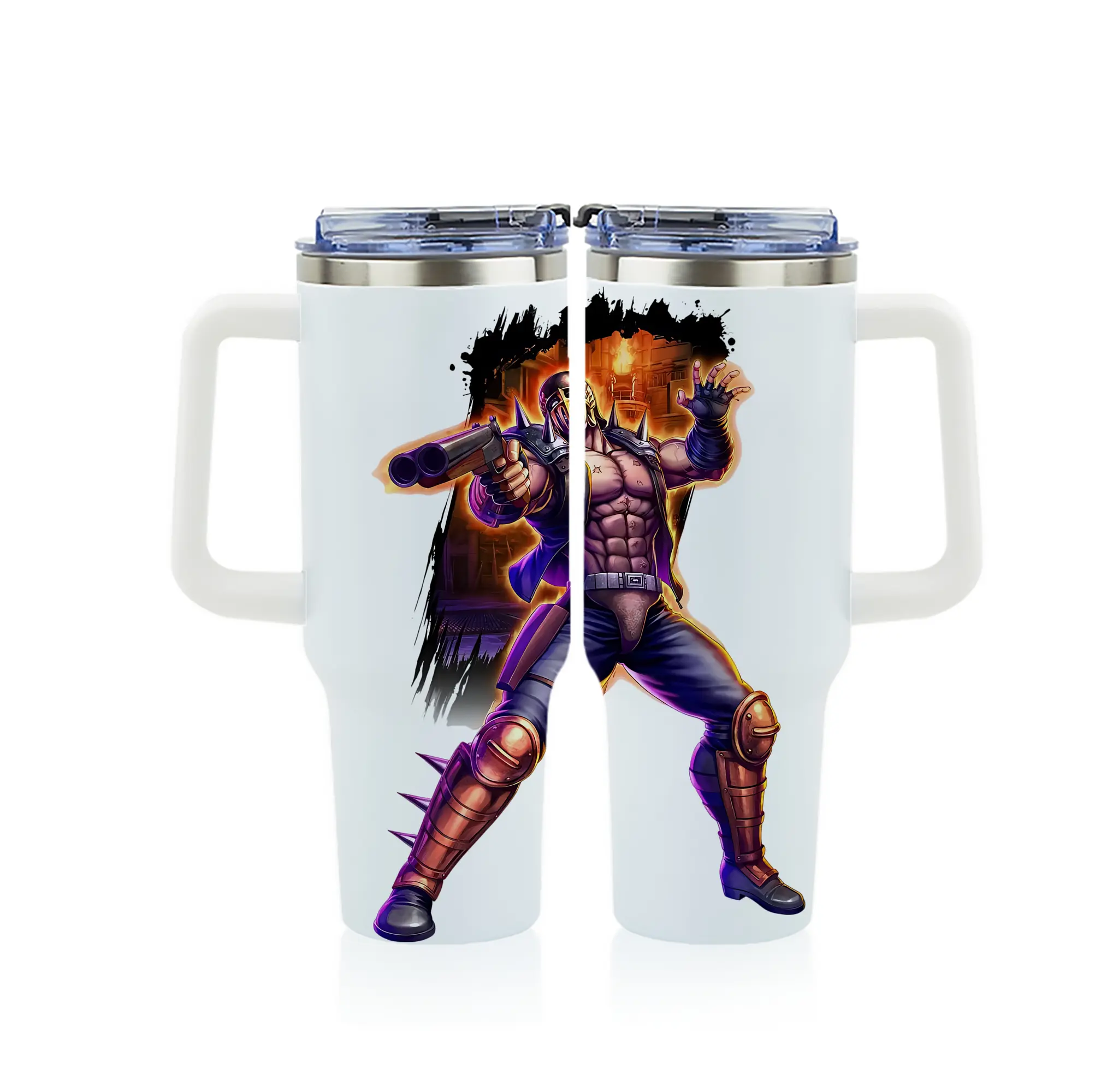 北斗の拳 グッズ,ジャギ - 1200mL フルプリント車用タンブラー ・ 304ステンレス 内側 ・ 201ステンレス 外側 ・ 保温 保冷 ・ 通勤 ドライブ アウトドア用