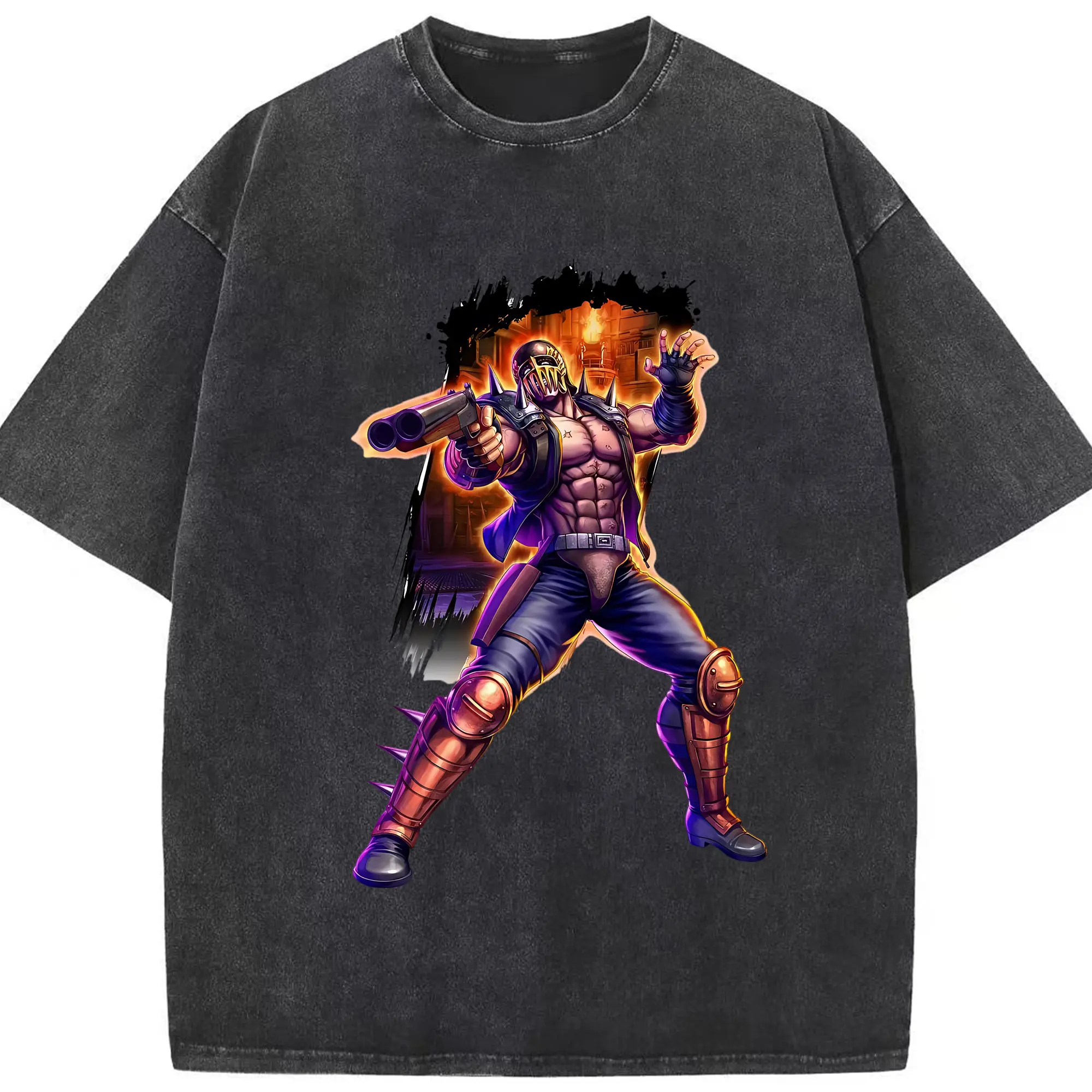 北斗の拳 グッズ,ジャギ - 綿100％ ヴィンテージ風 半袖Tシャツ ・ フロントプリント ・ 柔らか肌触り ・ 通気性 快適 ・ スポーツ カジュアル 外出用