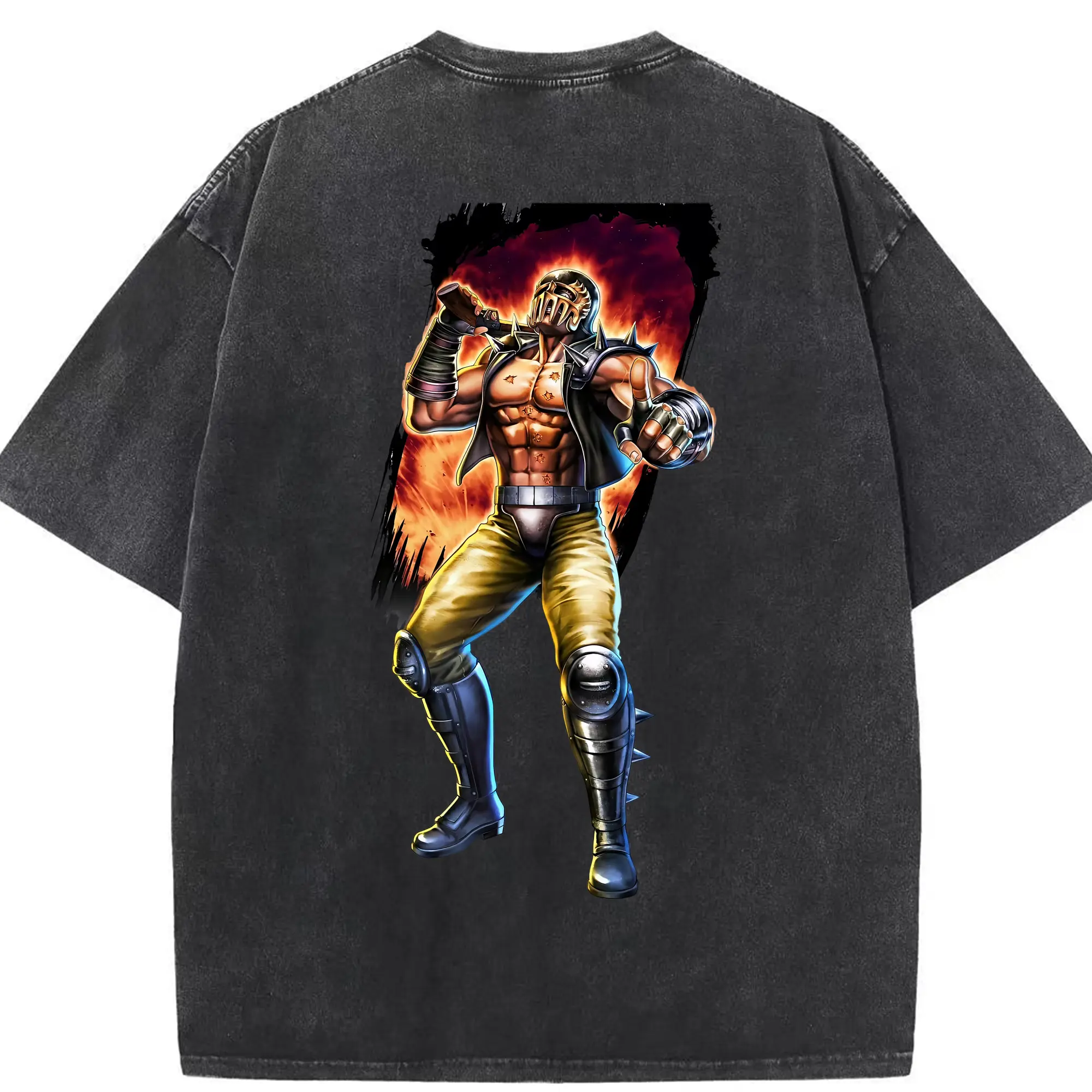 北斗の拳 グッズ,ジャギ - 綿100％ ヴィンテージ風 半袖Tシャツ ・ 背面プリント ・ 柔らか肌触り ・ 通気性 快適 ・ スポーツ カジュアル 外出用