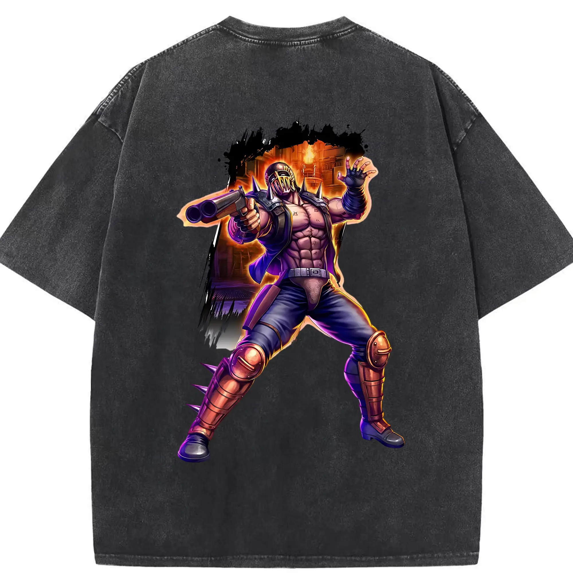 北斗の拳 グッズ,ジャギ - 綿100％ ヴィンテージ風 半袖Tシャツ ・ 背面プリント ・ 柔らか肌触り ・ 通気性 快適 ・ スポーツ カジュアル 外出用