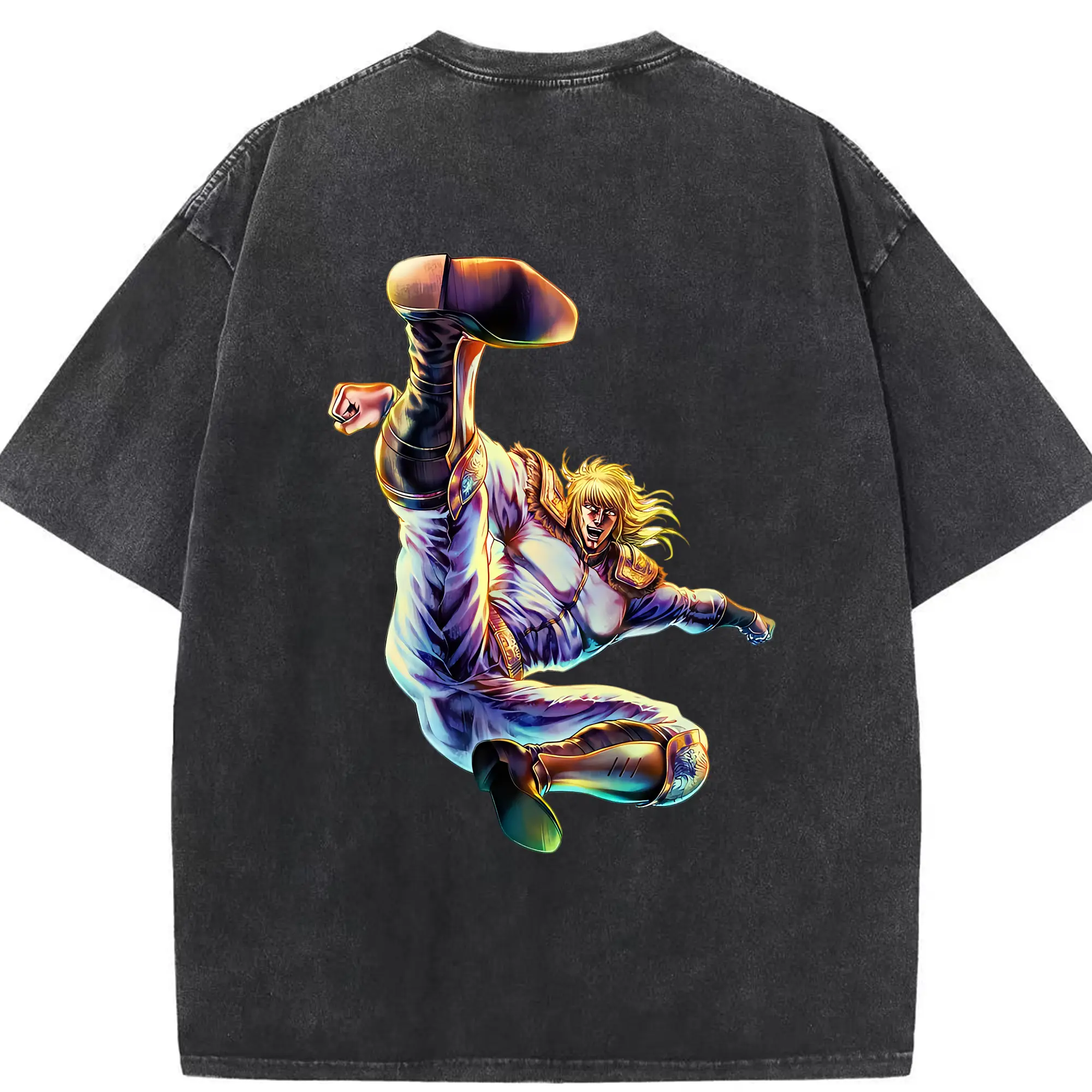 北斗の拳 グッズ,シン - 綿100％ ヴィンテージ風 半袖Tシャツ ・ 背面プリント ・ 柔らか肌触り ・ 通気性 快適 ・ スポーツ カジュアル 外出用