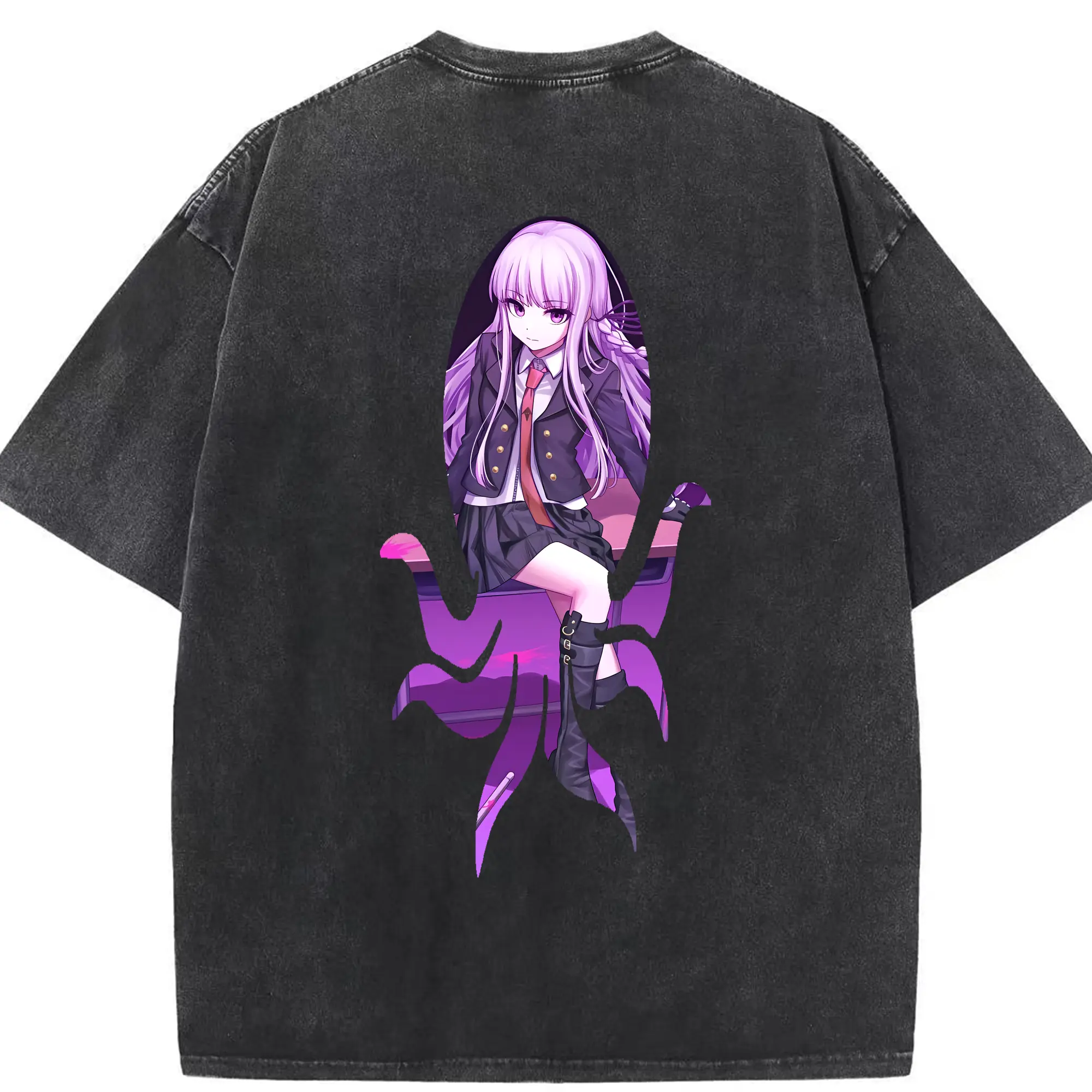 ダンガンロンパ グッズ,霧切響子 - 綿100％ ヴィンテージ風 半袖Tシャツ ・ 背面プリント ・ 柔らか肌触り ・ 通気性 快適 ・ スポーツ カジュアル 外出用