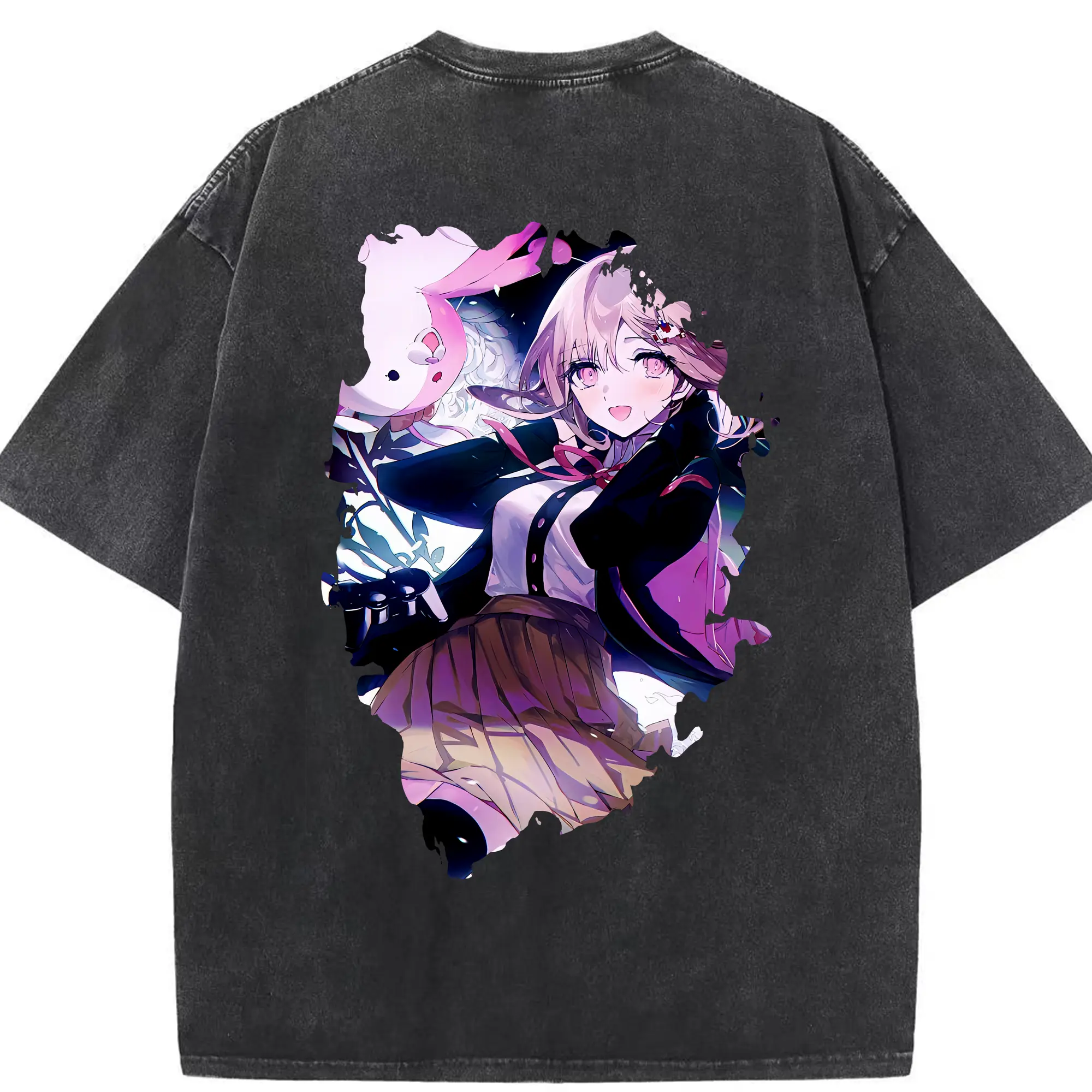 ダンガンロンパ グッズ,七海千秋 - 綿100％ ヴィンテージ風 半袖Tシャツ ・ 背面プリント ・ 柔らか肌触り ・ 通気性 快適 ・ スポーツ カジュアル 外出用