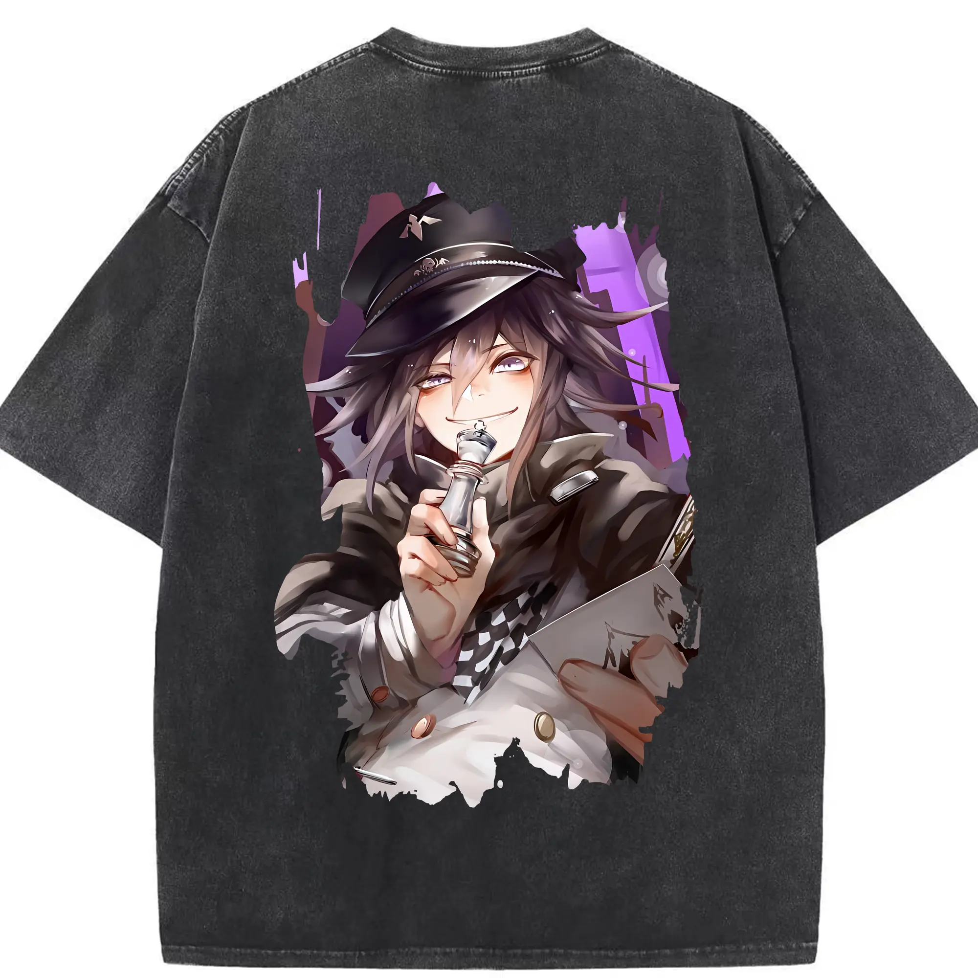 ダンガンロンパ グッズ,王馬小吉 - 綿100％ ヴィンテージ風 半袖Tシャツ ・ 背面プリント ・ 柔らか肌触り ・ 通気性 快適 ・ スポーツ カジュアル 外出用