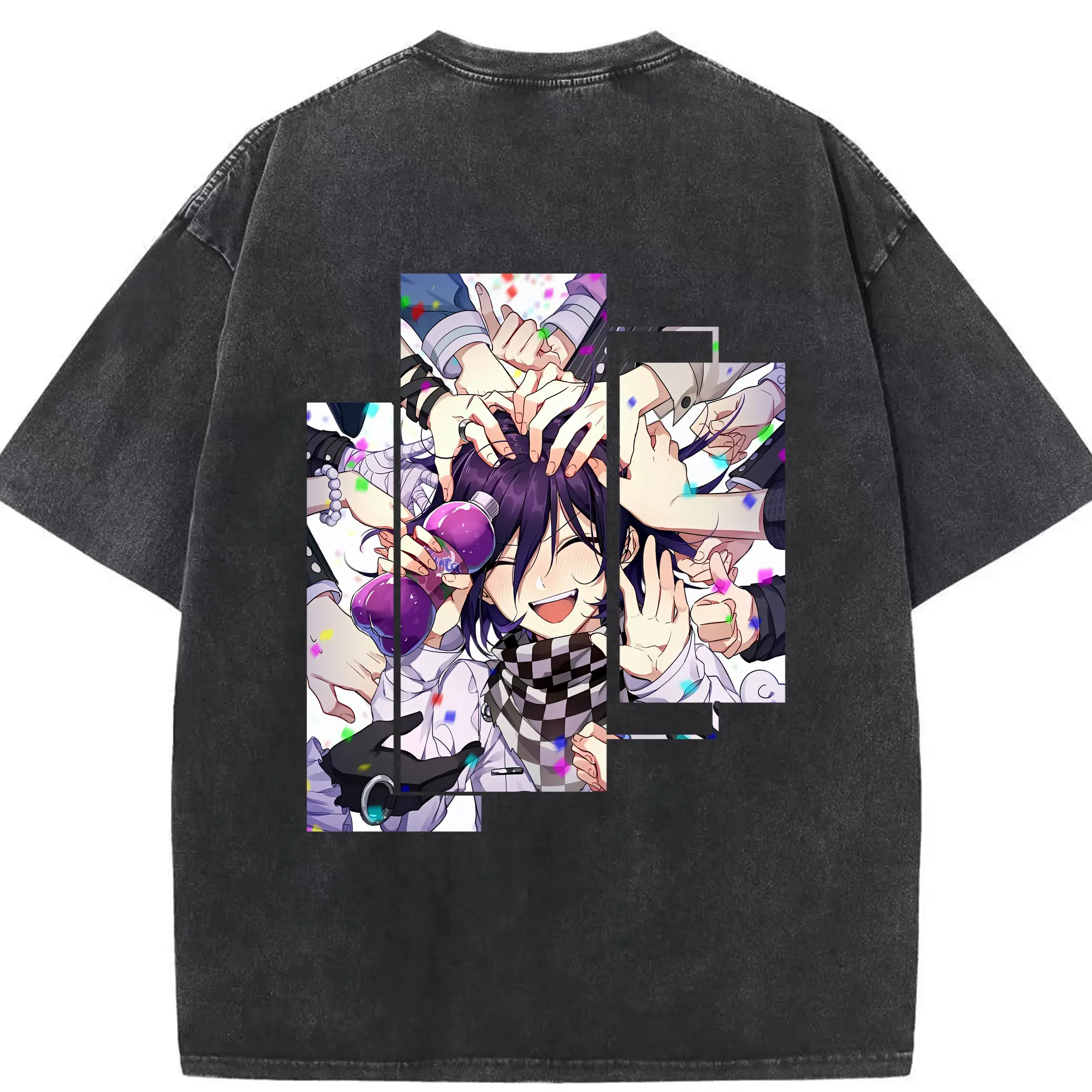 ダンガンロンパ グッズ,王馬小吉 - 綿100％ ヴィンテージ風 半袖Tシャツ ・ 背面プリント ・ 柔らか肌触り ・ 通気性 快適 ・ スポーツ カジュアル 外出用