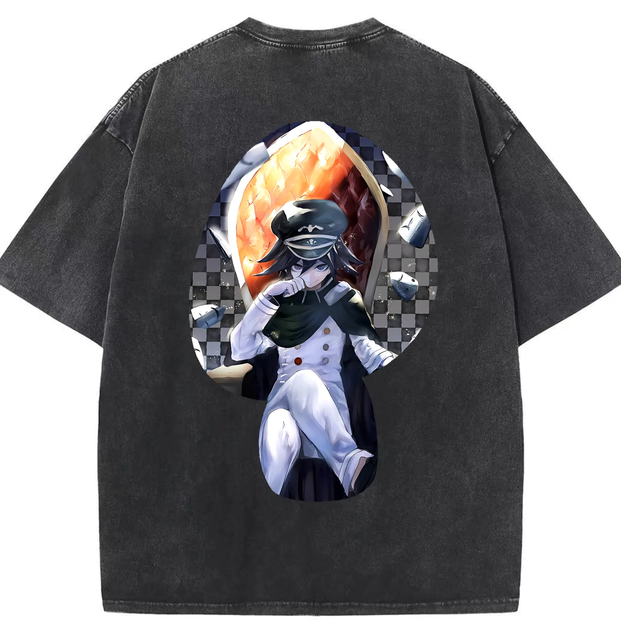 ダンガンロンパ グッズ,王馬小吉 - 綿100％ ヴィンテージ風 半袖Tシャツ ・ 背面プリント ・ 柔らか肌触り ・ 通気性 快適 ・ スポーツ カジュアル 外出用