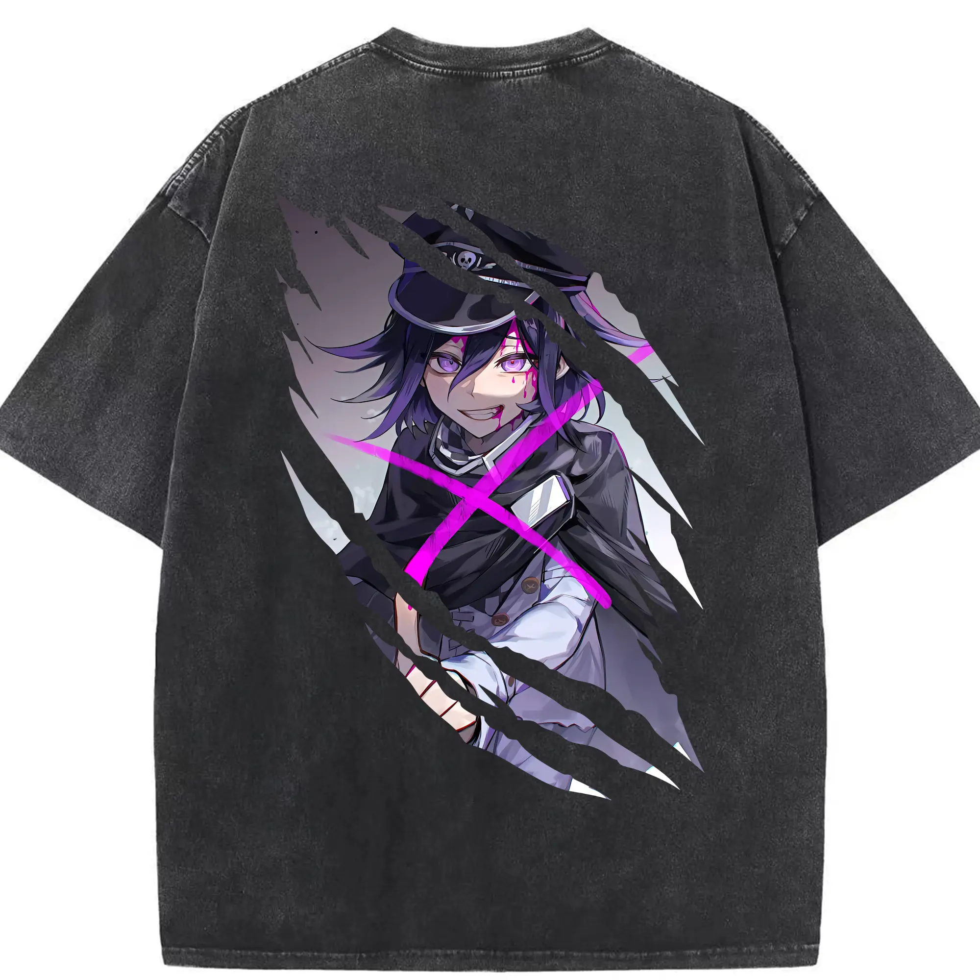 ダンガンロンパ グッズ,王馬小吉 - 綿100％ ヴィンテージ風 半袖Tシャツ ・ 背面プリント ・ 柔らか肌触り ・ 通気性 快適 ・ スポーツ カジュアル 外出用