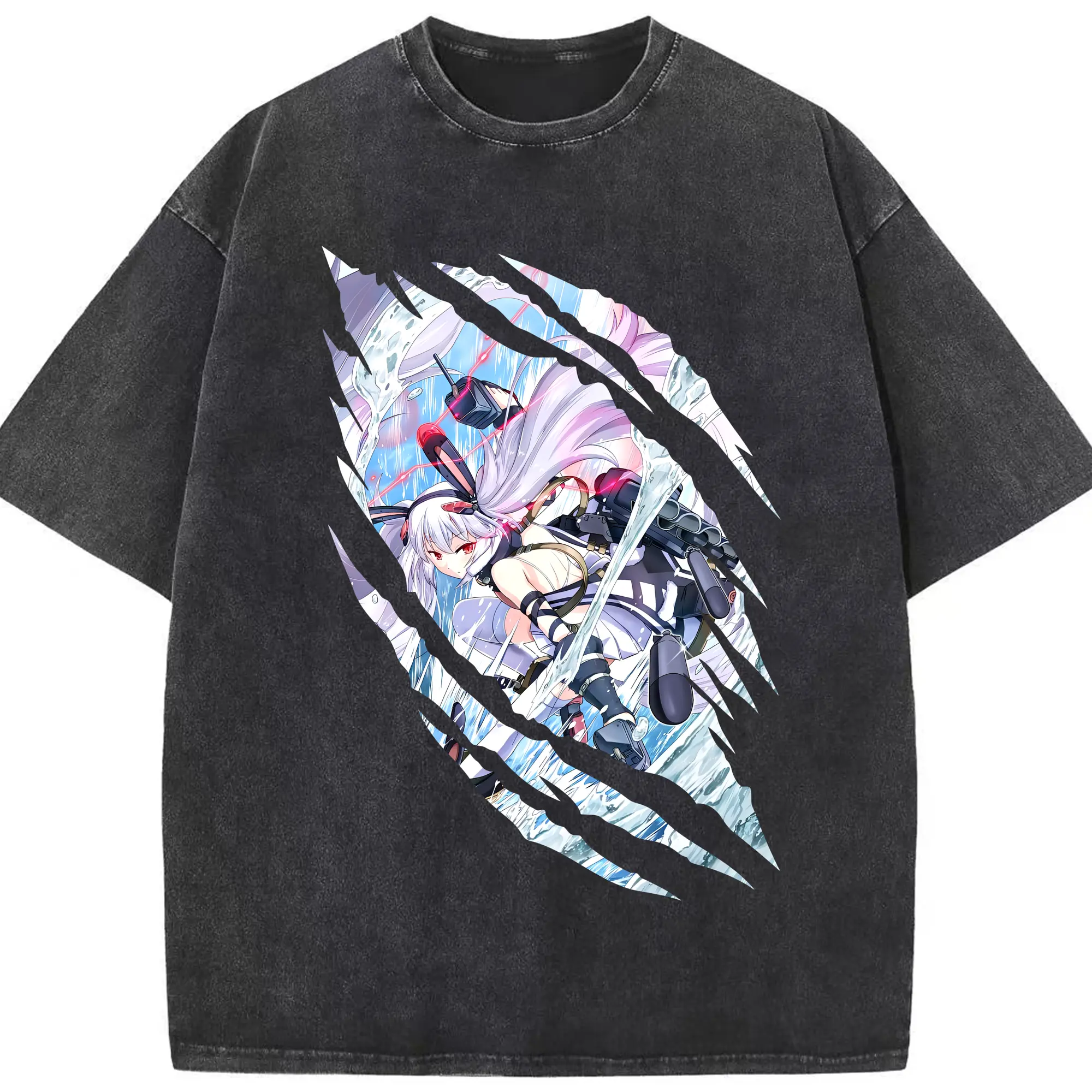 アズールレーン グッズ,ラフィー - 綿100％ ヴィンテージ風 半袖Tシャツ ・ フロントプリント ・ 柔らか肌触り ・ 通気性 快適 ・ スポーツ カジュアル 外出用