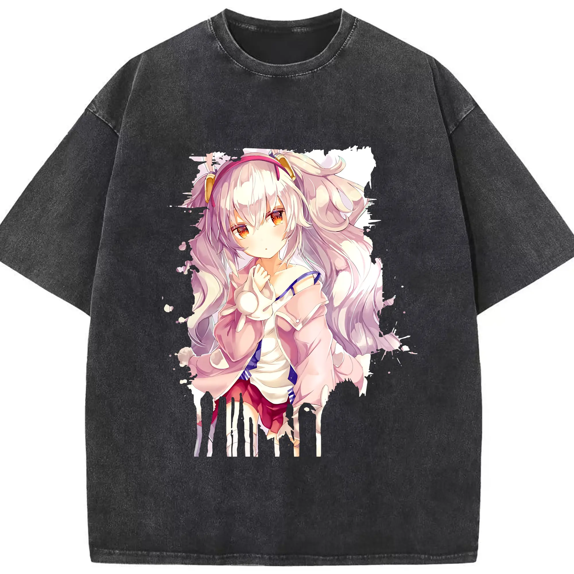 アズールレーン グッズ,ラフィー - 綿100％ ヴィンテージ風 半袖Tシャツ ・ フロントプリント ・ 柔らか肌触り ・ 通気性 快適 ・ スポーツ カジュアル 外出用