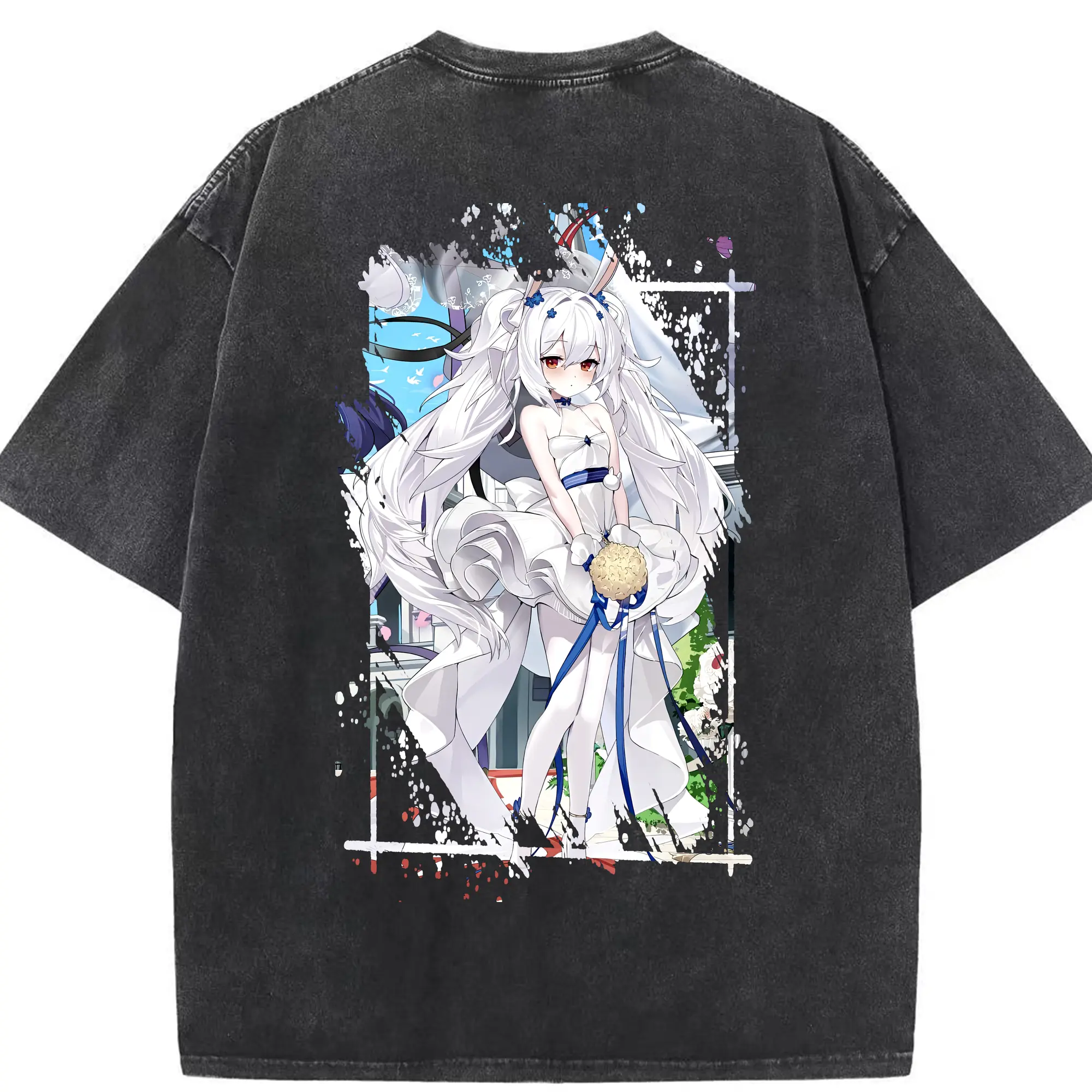 アズールレーン グッズ,ラフィー - 綿100％ ヴィンテージ風 半袖Tシャツ ・ 背面プリント ・ 柔らか肌触り ・ 通気性 快適 ・ スポーツ カジュアル 外出用