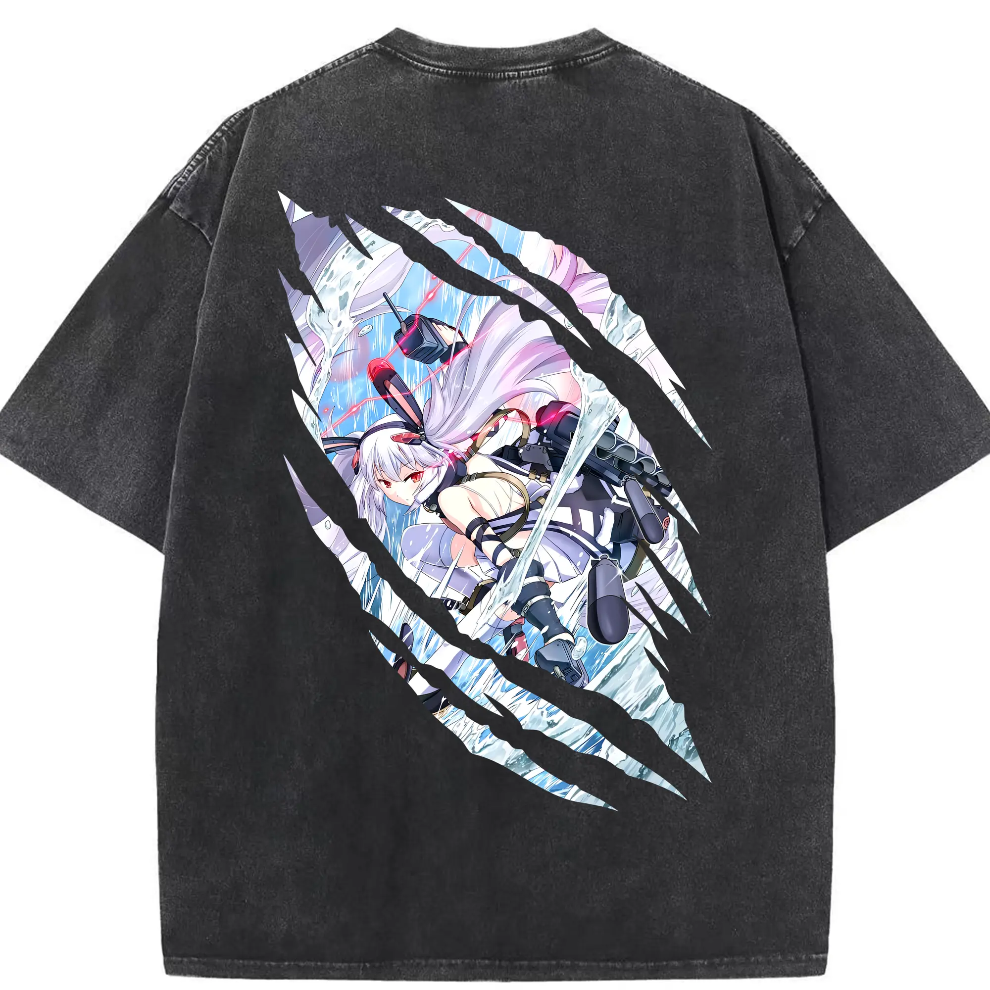 アズールレーン グッズ,ラフィー - 綿100％ ヴィンテージ風 半袖Tシャツ ・ 背面プリント ・ 柔らか肌触り ・ 通気性 快適 ・ スポーツ カジュアル 外出用