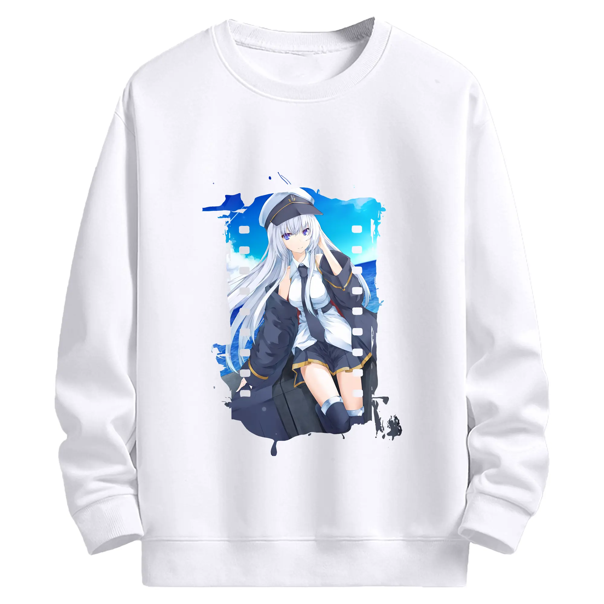 アズールレーン グッズ,エンタープライズ - 高品質 クルーネック スウェット ・ コットン59％ ポリエステル41％ ・ ユニセックス 長袖 トレーナー ・ カジュアル デイリー スポーツ 散歩用