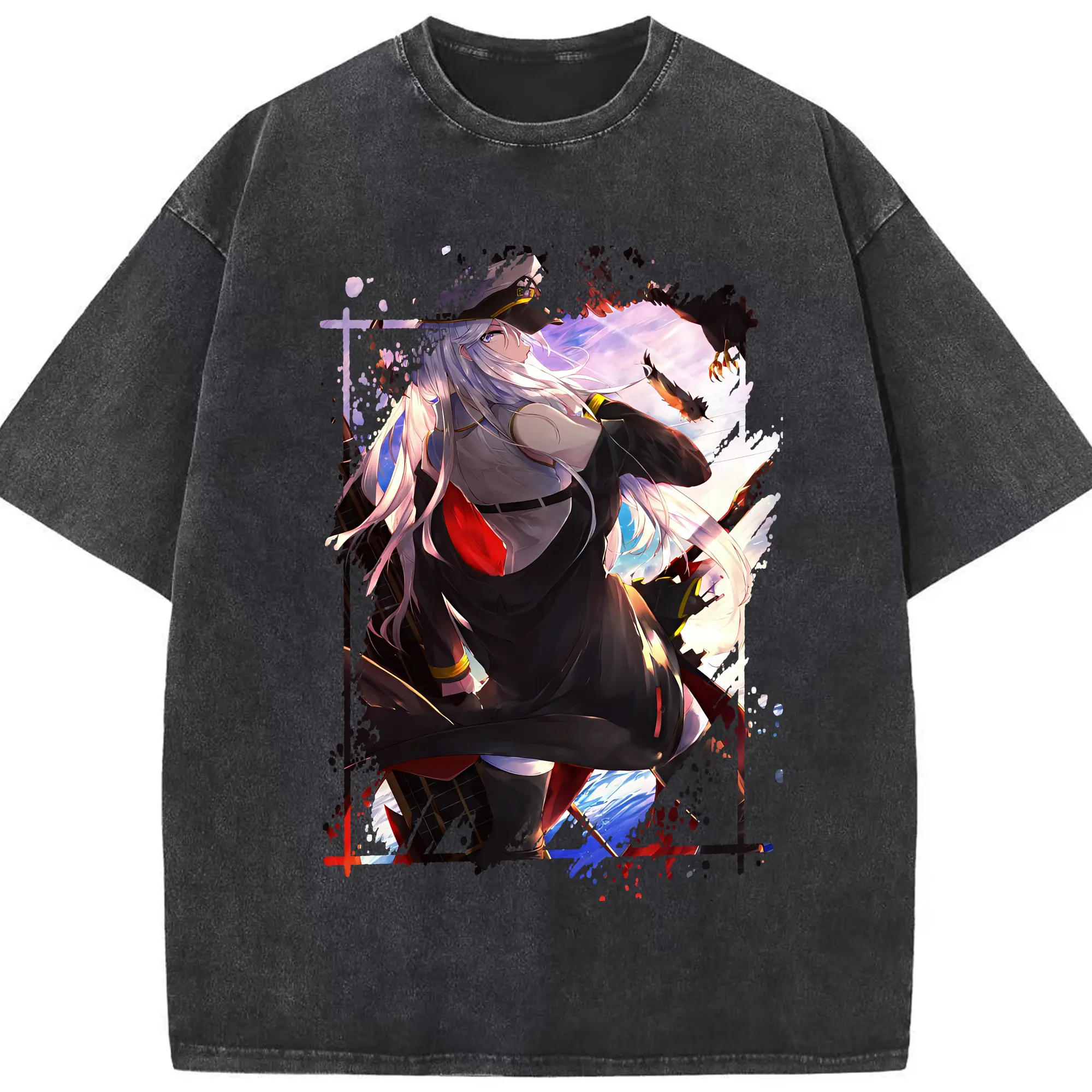 アズールレーン グッズ,エンタープライズ - 綿100％ ヴィンテージ風 半袖Tシャツ ・ フロントプリント ・ 柔らか肌触り ・ 通気性 快適 ・ スポーツ カジュアル 外出用