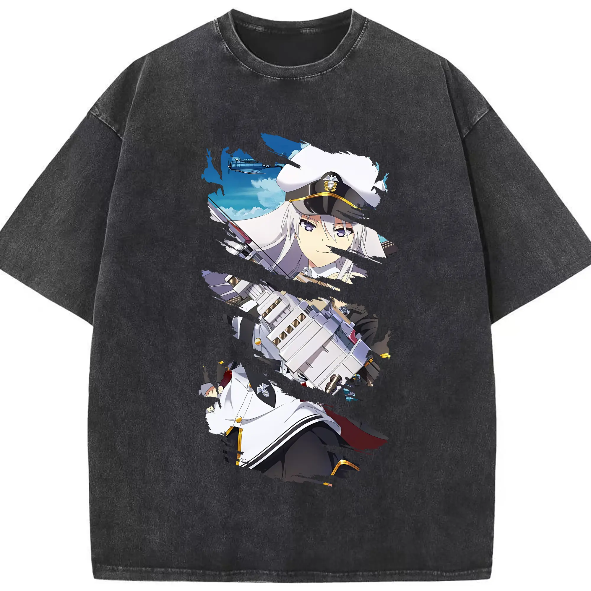 アズールレーン グッズ,エンタープライズ - 綿100％ ヴィンテージ風 半袖Tシャツ ・ フロントプリント ・ 柔らか肌触り ・ 通気性 快適 ・ スポーツ カジュアル 外出用