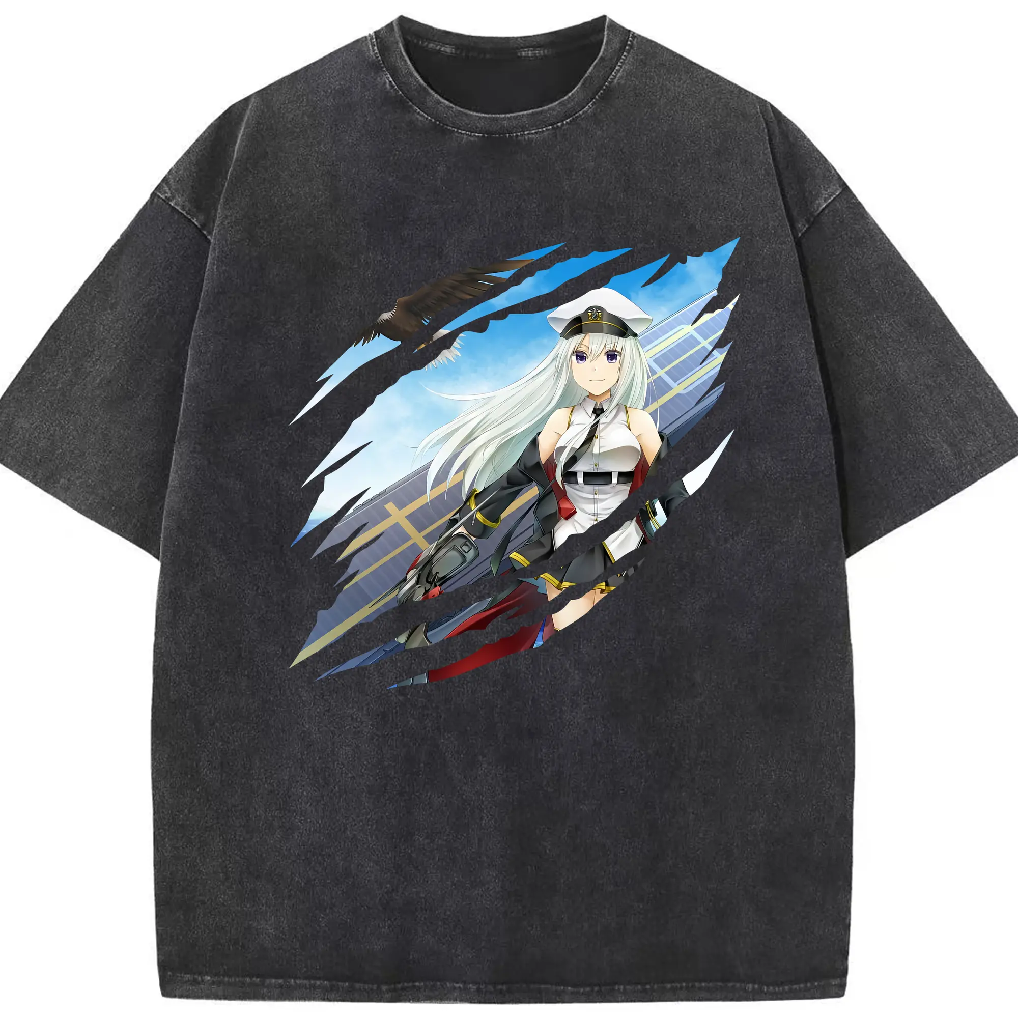 アズールレーン グッズ,エンタープライズ - 綿100％ ヴィンテージ風 半袖Tシャツ ・ フロントプリント ・ 柔らか肌触り ・ 通気性 快適 ・ スポーツ カジュアル 外出用