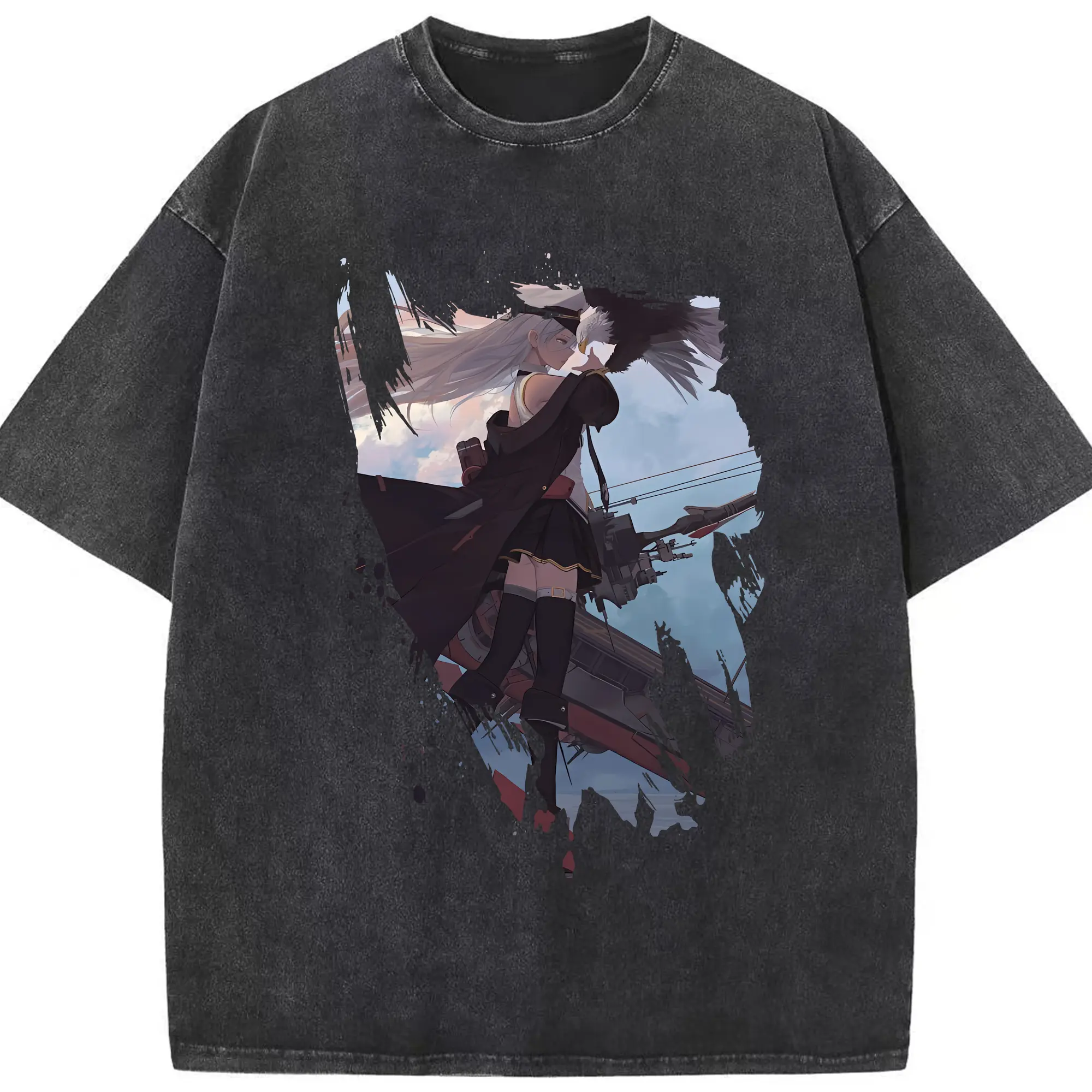 アズールレーン グッズ,エンタープライズ - 綿100％ ヴィンテージ風 半袖Tシャツ ・ フロントプリント ・ 柔らか肌触り ・ 通気性 快適 ・ スポーツ カジュアル 外出用