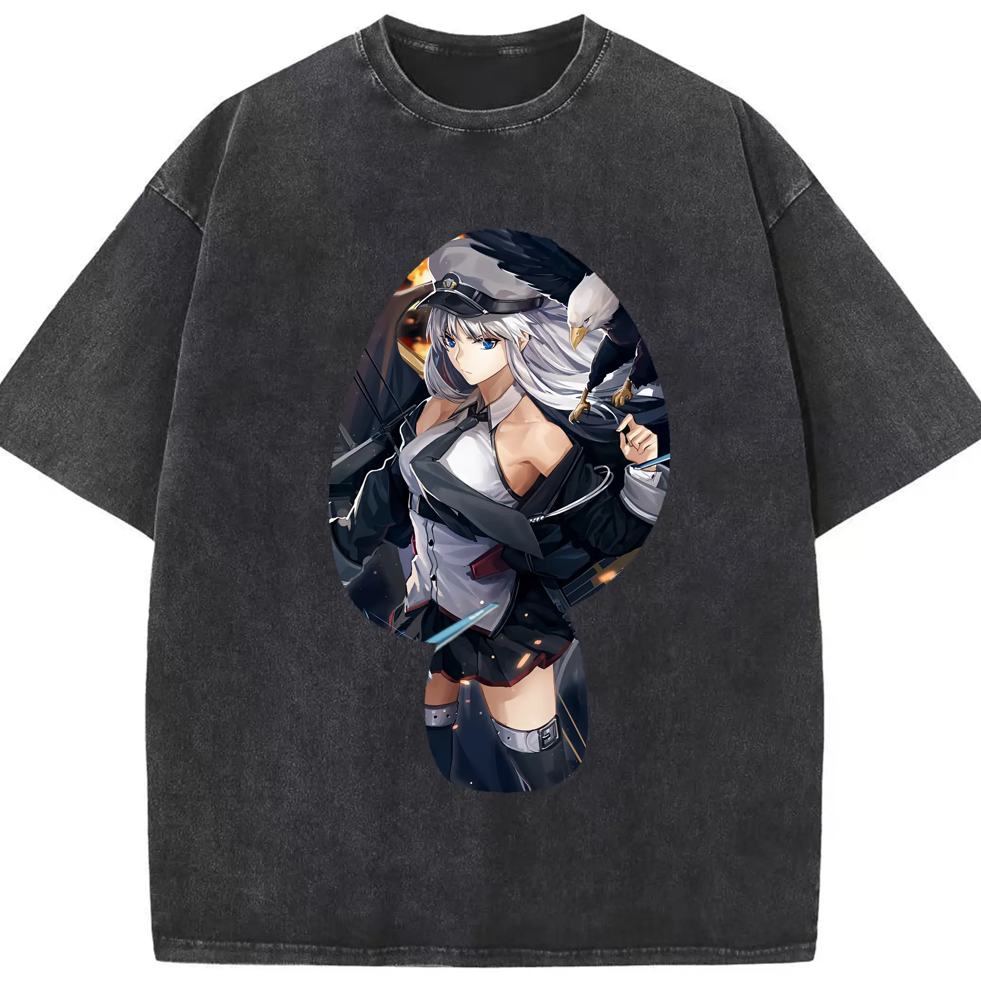 アズールレーン グッズ,エンタープライズ - 綿100％ ヴィンテージ風 半袖Tシャツ ・ フロントプリント ・ 柔らか肌触り ・ 通気性 快適 ・ スポーツ カジュアル 外出用