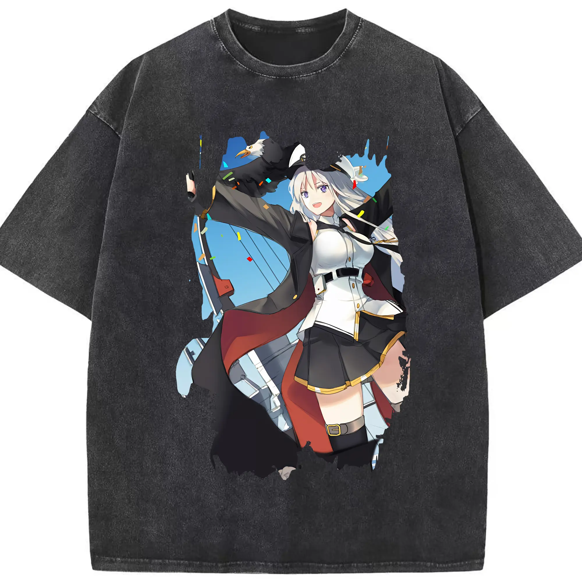 アズールレーン グッズ,エンタープライズ - 綿100％ ヴィンテージ風 半袖Tシャツ ・ フロントプリント ・ 柔らか肌触り ・ 通気性 快適 ・ スポーツ カジュアル 外出用
