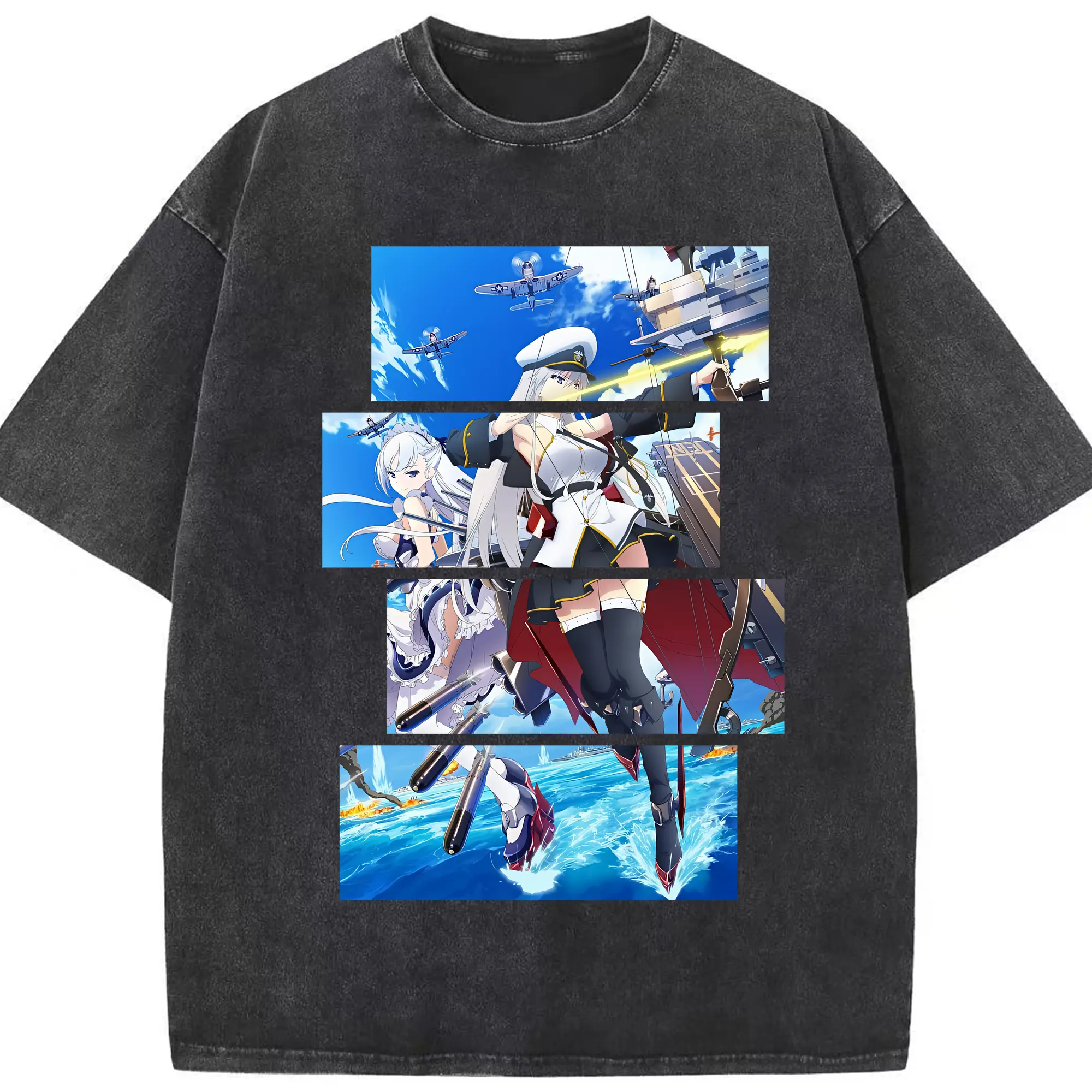 アズールレーン グッズ,エンタープライズ - 綿100％ ヴィンテージ風 半袖Tシャツ ・ フロントプリント ・ 柔らか肌触り ・ 通気性 快適 ・ スポーツ カジュアル 外出用