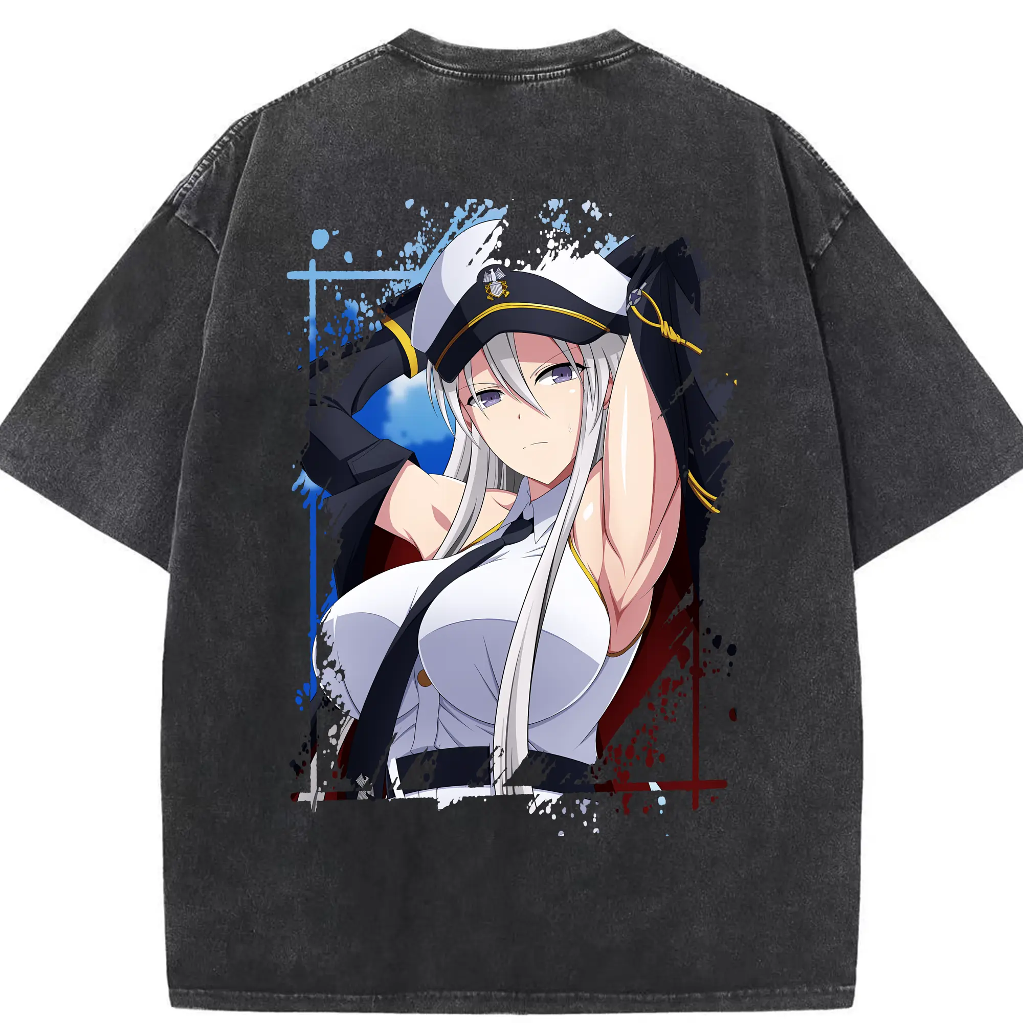 アズールレーン グッズ,エンタープライズ - 綿100％ ヴィンテージ風 半袖Tシャツ ・ 背面プリント ・ 柔らか肌触り ・ 通気性 快適 ・ スポーツ カジュアル 外出用