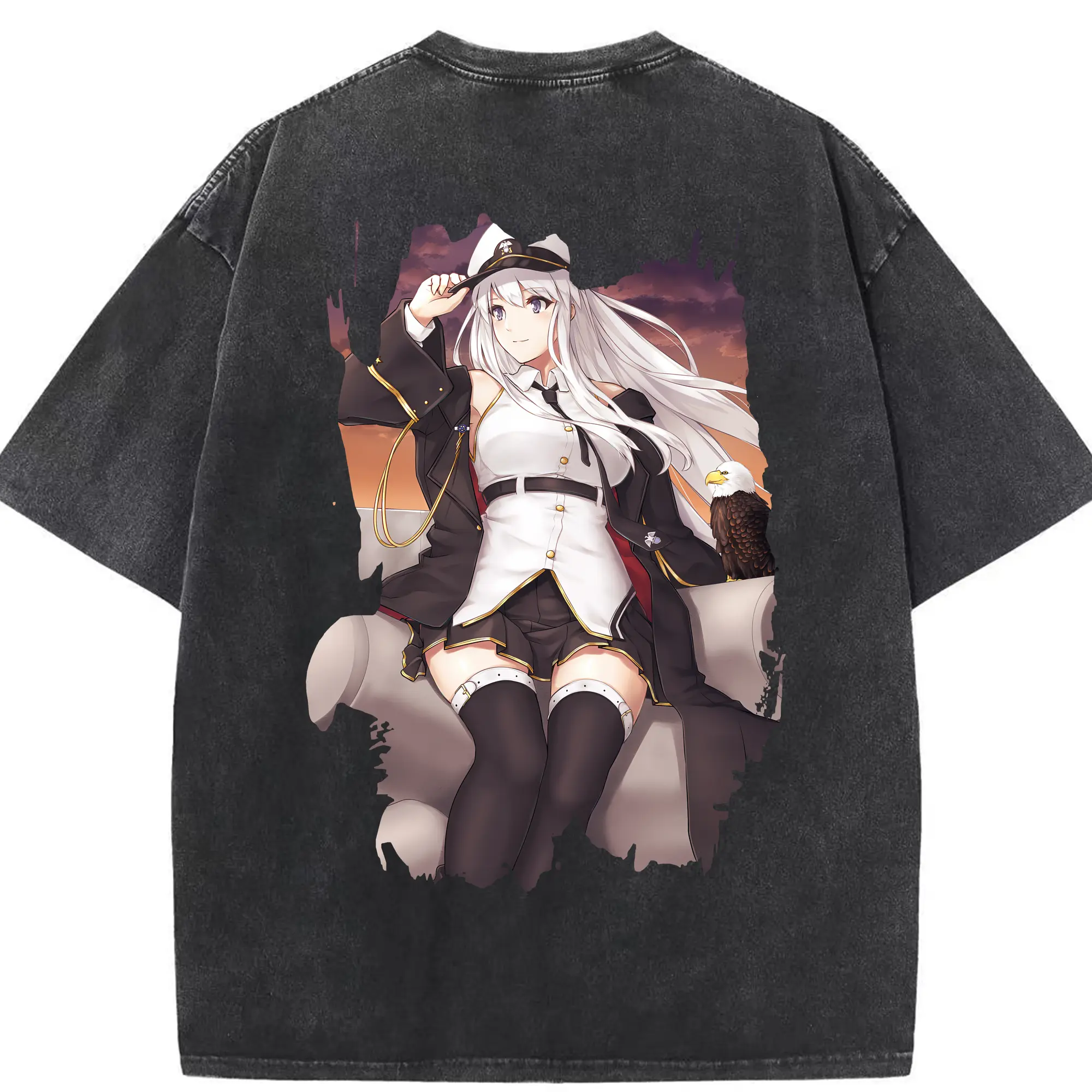 アズールレーン グッズ,エンタープライズ - 綿100％ ヴィンテージ風 半袖Tシャツ ・ 背面プリント ・ 柔らか肌触り ・ 通気性 快適 ・ スポーツ カジュアル 外出用
