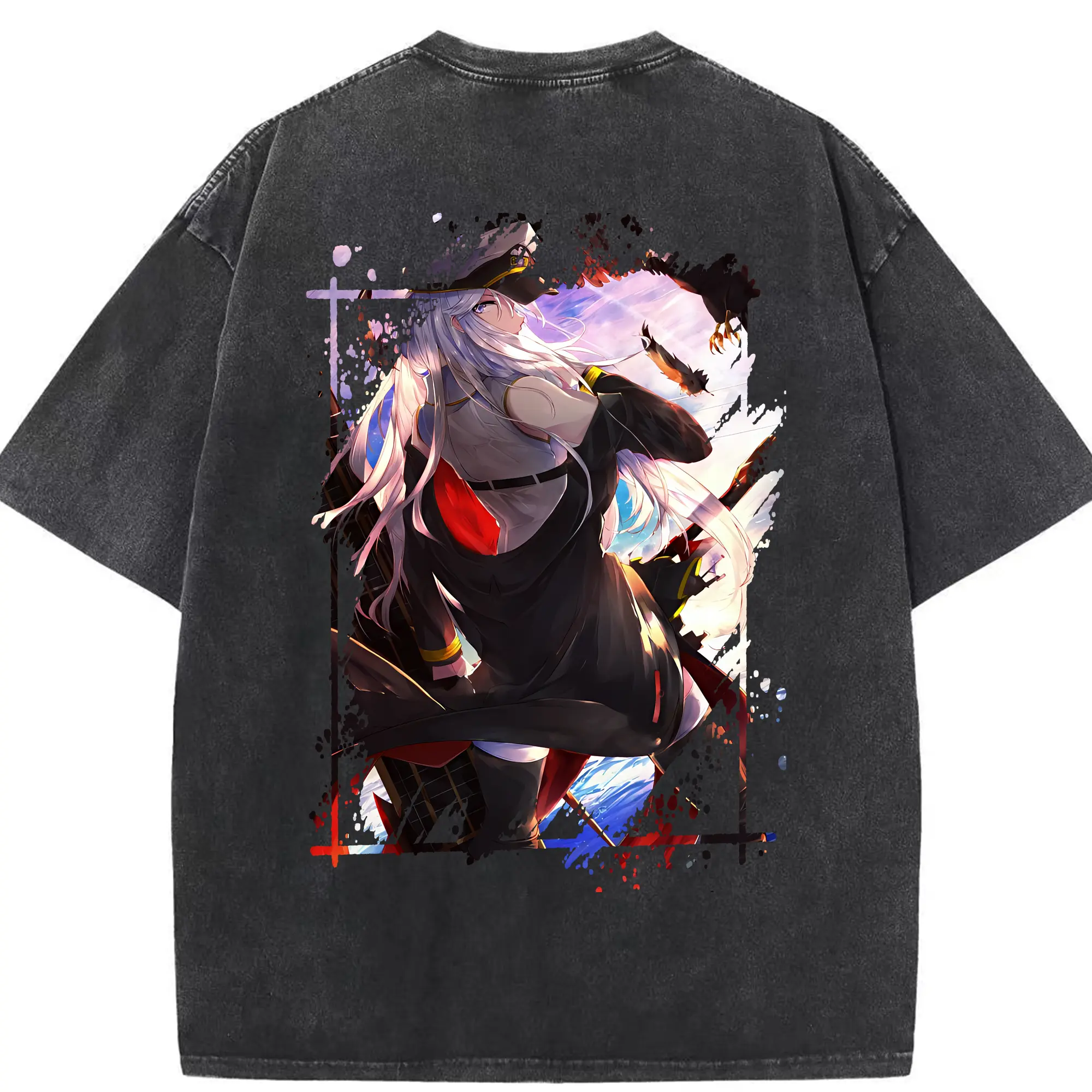 アズールレーン グッズ,エンタープライズ - 綿100％ ヴィンテージ風 半袖Tシャツ ・ 背面プリント ・ 柔らか肌触り ・ 通気性 快適 ・ スポーツ カジュアル 外出用