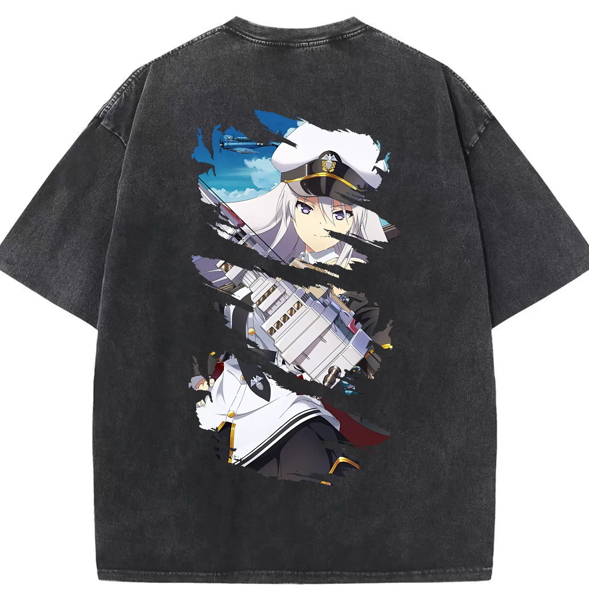 アズールレーン グッズ,エンタープライズ - 綿100％ ヴィンテージ風 半袖Tシャツ ・ 背面プリント ・ 柔らか肌触り ・ 通気性 快適 ・ スポーツ カジュアル 外出用