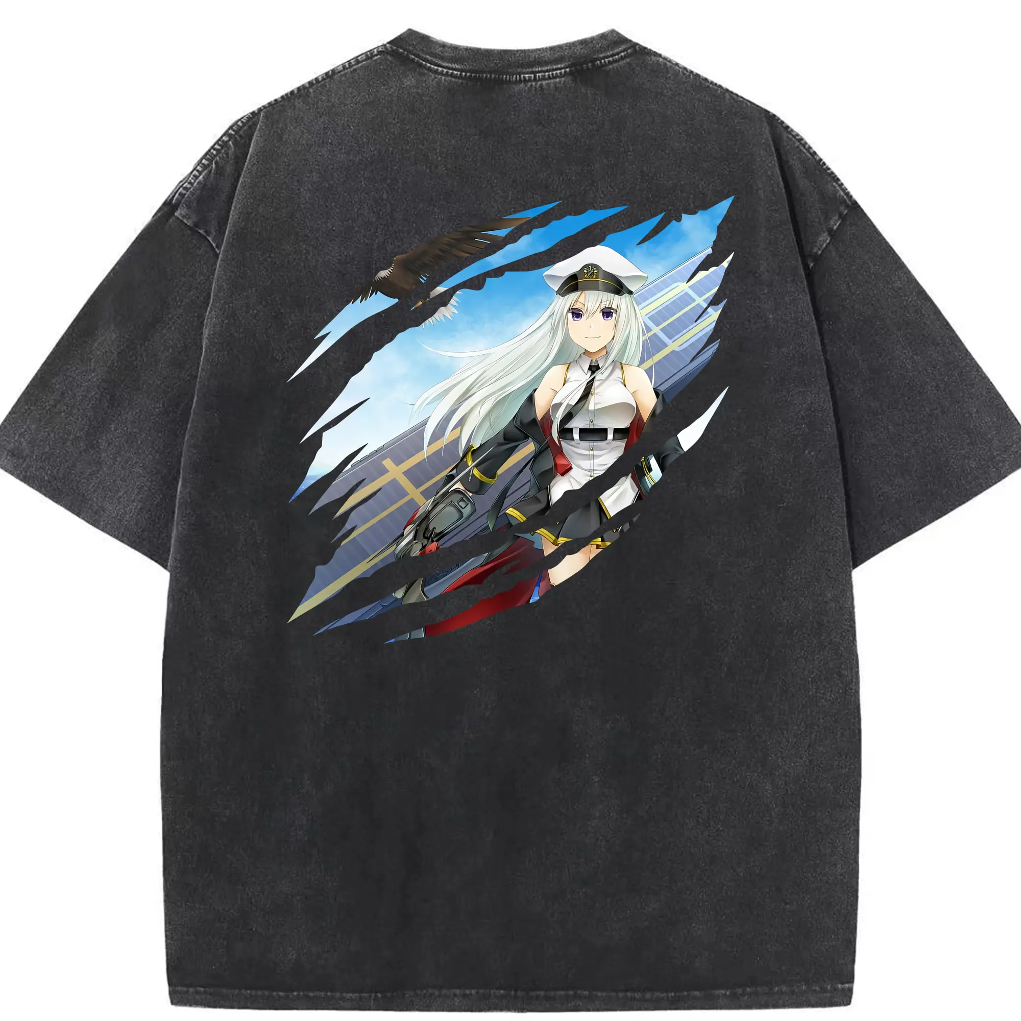 アズールレーン グッズ,エンタープライズ - 綿100％ ヴィンテージ風 半袖Tシャツ ・ 背面プリント ・ 柔らか肌触り ・ 通気性 快適 ・ スポーツ カジュアル 外出用