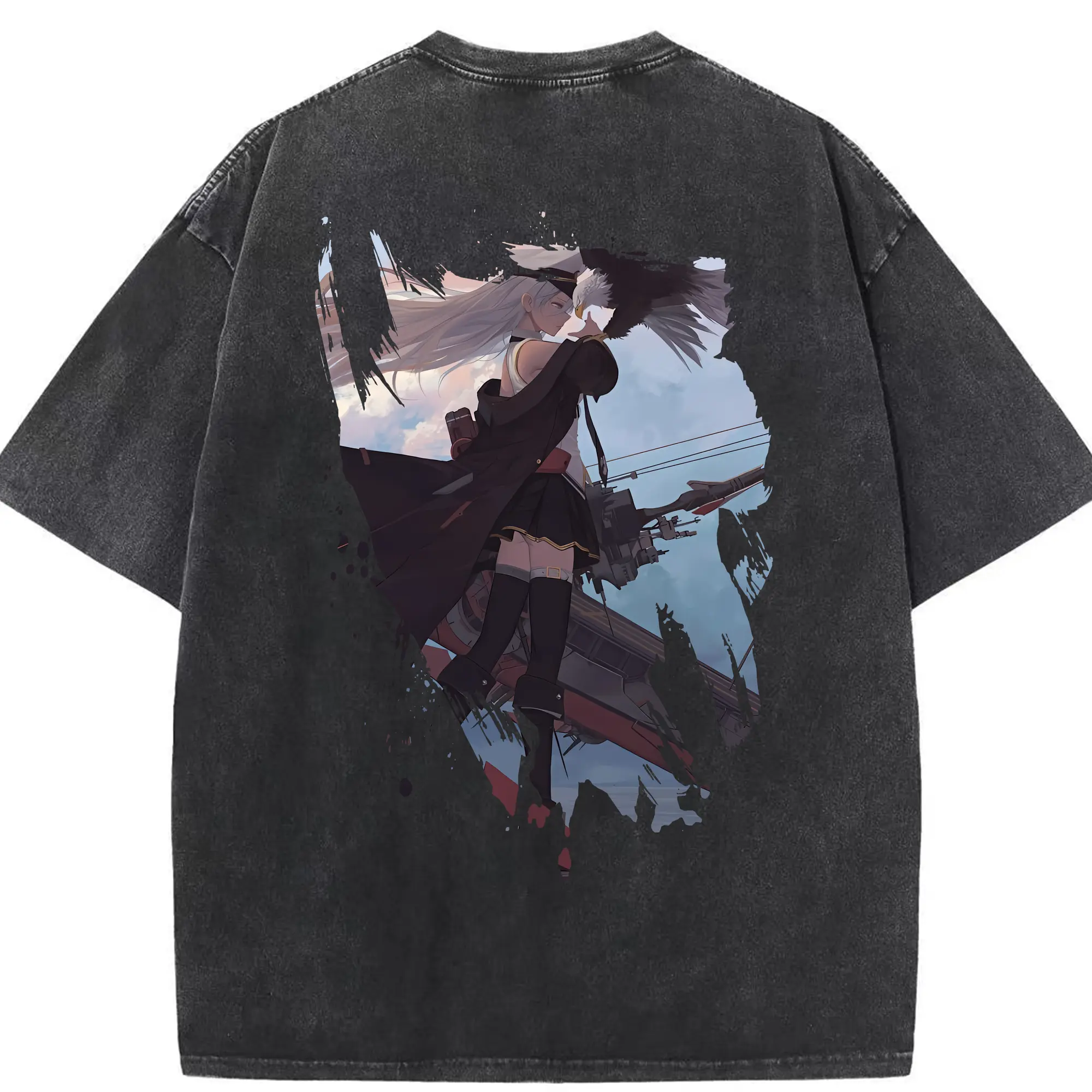 アズールレーン グッズ,エンタープライズ - 綿100％ ヴィンテージ風 半袖Tシャツ ・ 背面プリント ・ 柔らか肌触り ・ 通気性 快適 ・ スポーツ カジュアル 外出用