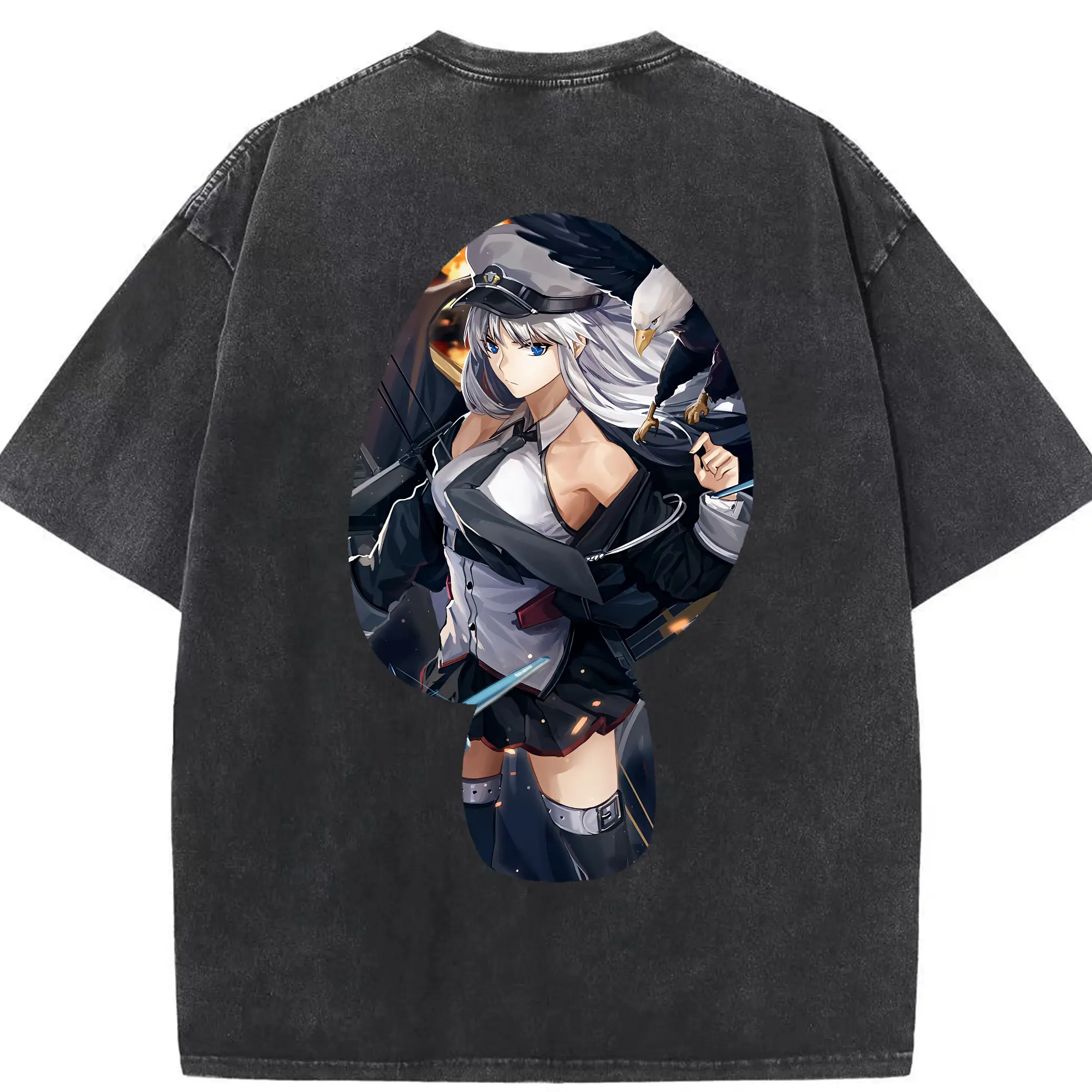 アズールレーン グッズ,エンタープライズ - 綿100％ ヴィンテージ風 半袖Tシャツ ・ 背面プリント ・ 柔らか肌触り ・ 通気性 快適 ・ スポーツ カジュアル 外出用