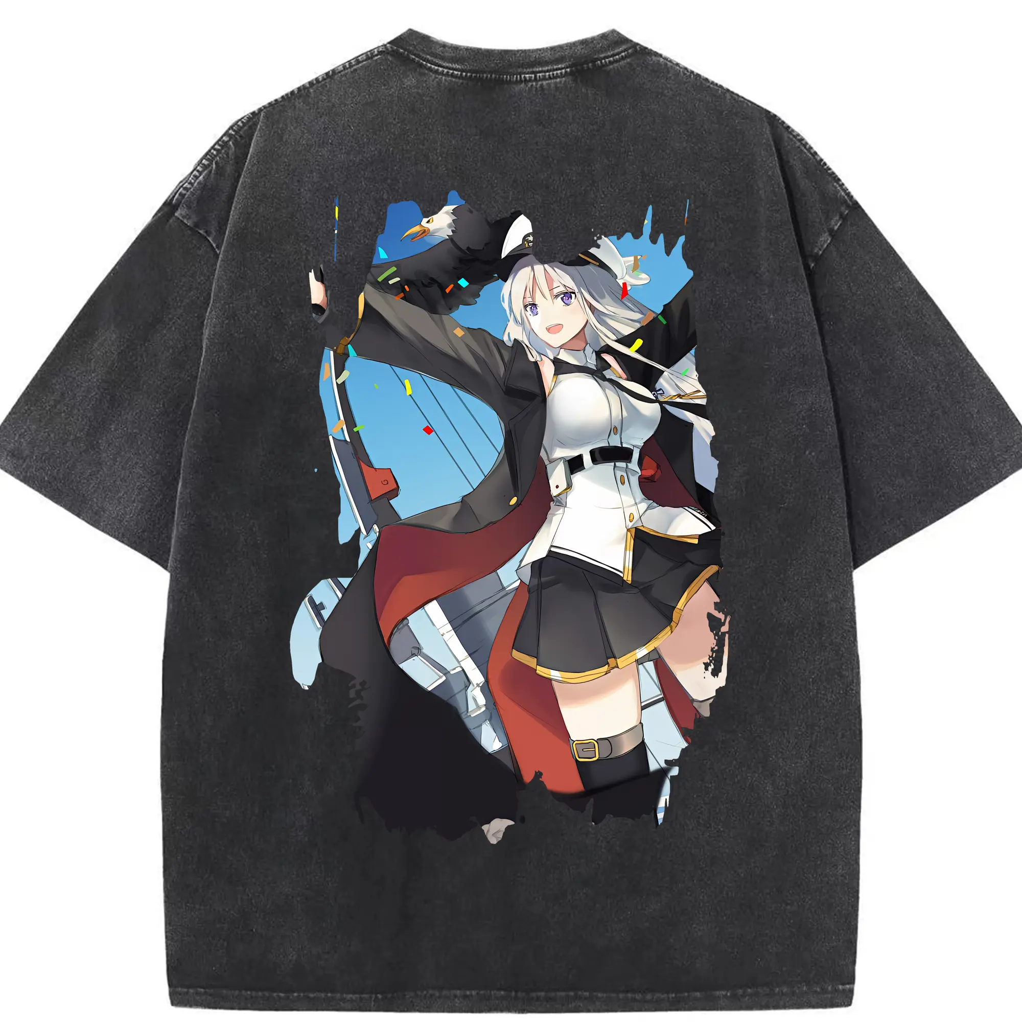 アズールレーン グッズ,エンタープライズ - 綿100％ ヴィンテージ風 半袖Tシャツ ・ 背面プリント ・ 柔らか肌触り ・ 通気性 快適 ・ スポーツ カジュアル 外出用