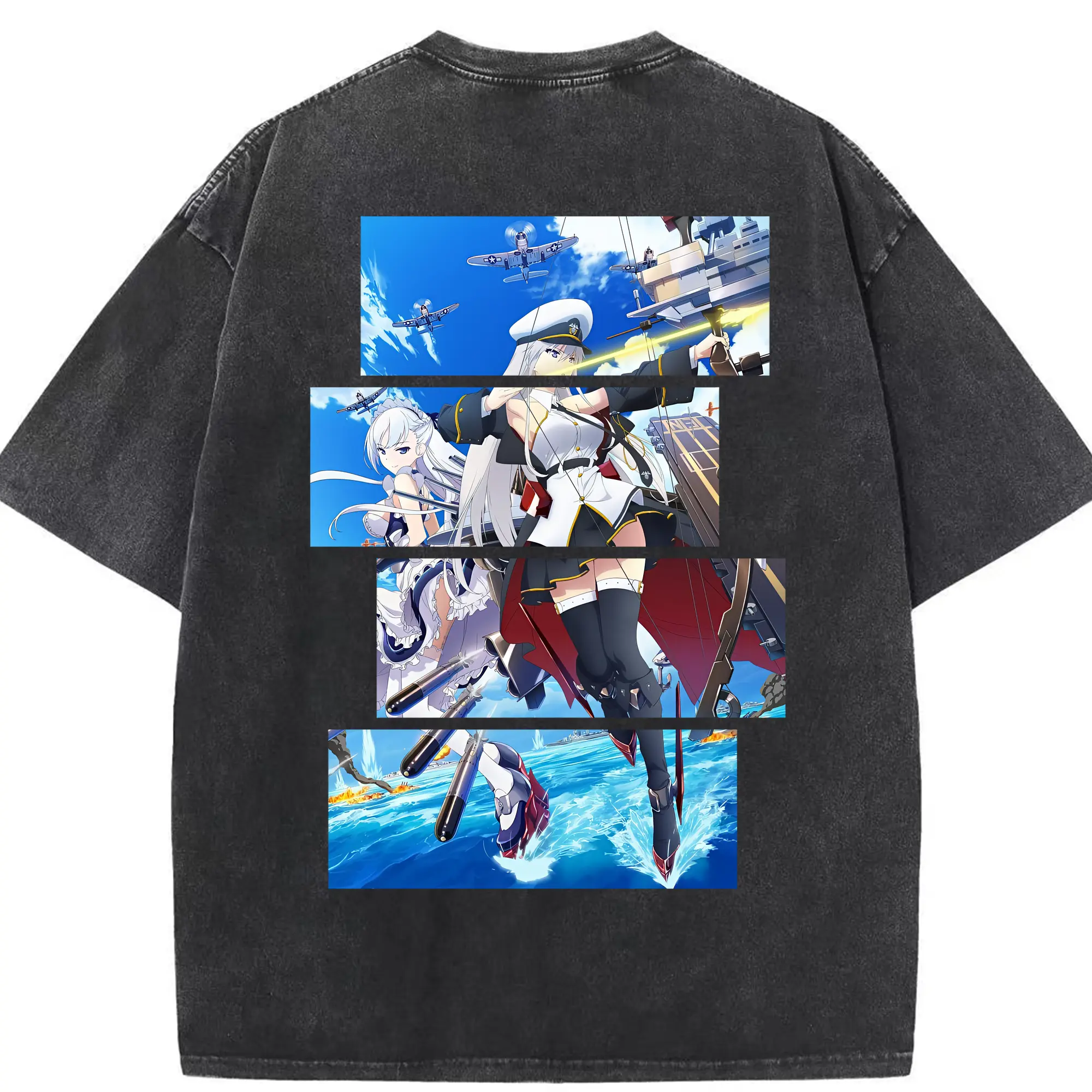 アズールレーン グッズ,エンタープライズ - 綿100％ ヴィンテージ風 半袖Tシャツ ・ 背面プリント ・ 柔らか肌触り ・ 通気性 快適 ・ スポーツ カジュアル 外出用