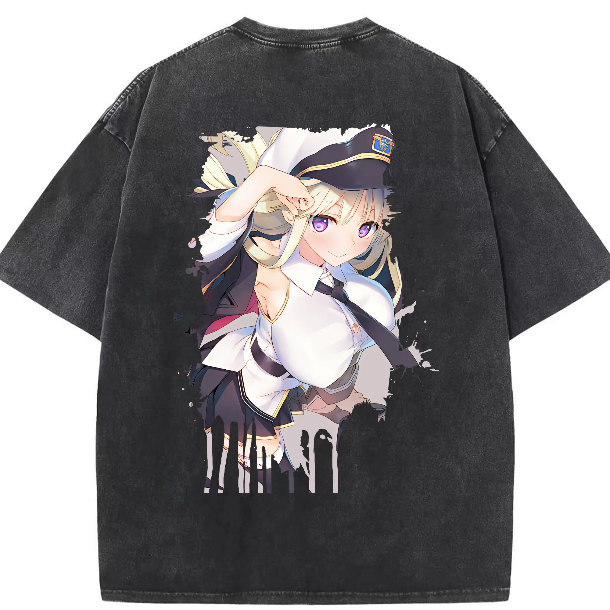 アズールレーン グッズ,エンタープライズ - 綿100％ ヴィンテージ風 半袖Tシャツ ・ 背面プリント ・ 柔らか肌触り ・ 通気性 快適 ・ スポーツ カジュアル 外出用
