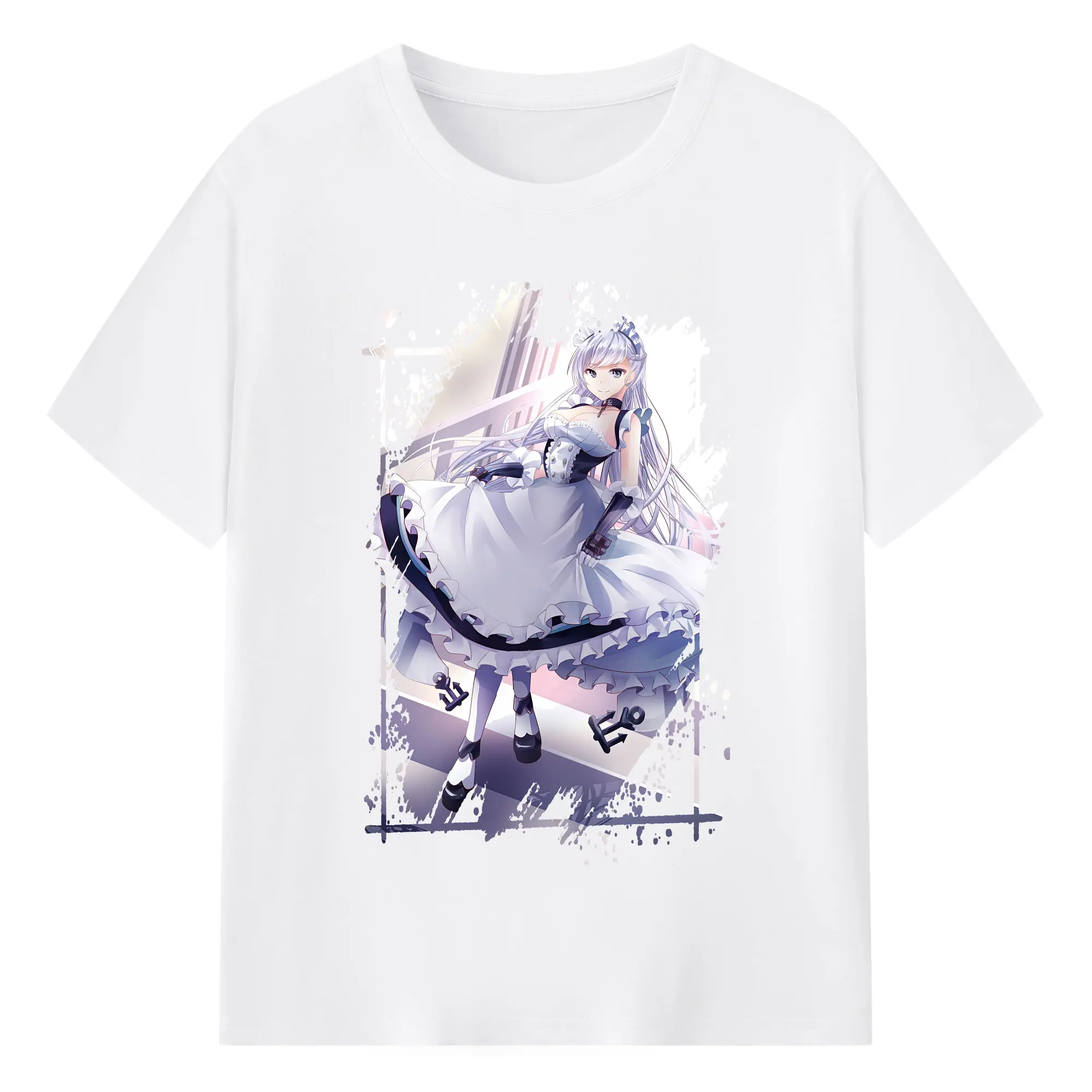 アズールレーン グッズ,ベルファスト - 綿100％ 半袖Tシャツ ・ フロントプリント ・ 快適 通気性 ・ 日常使い 散歩 スポーツ用
